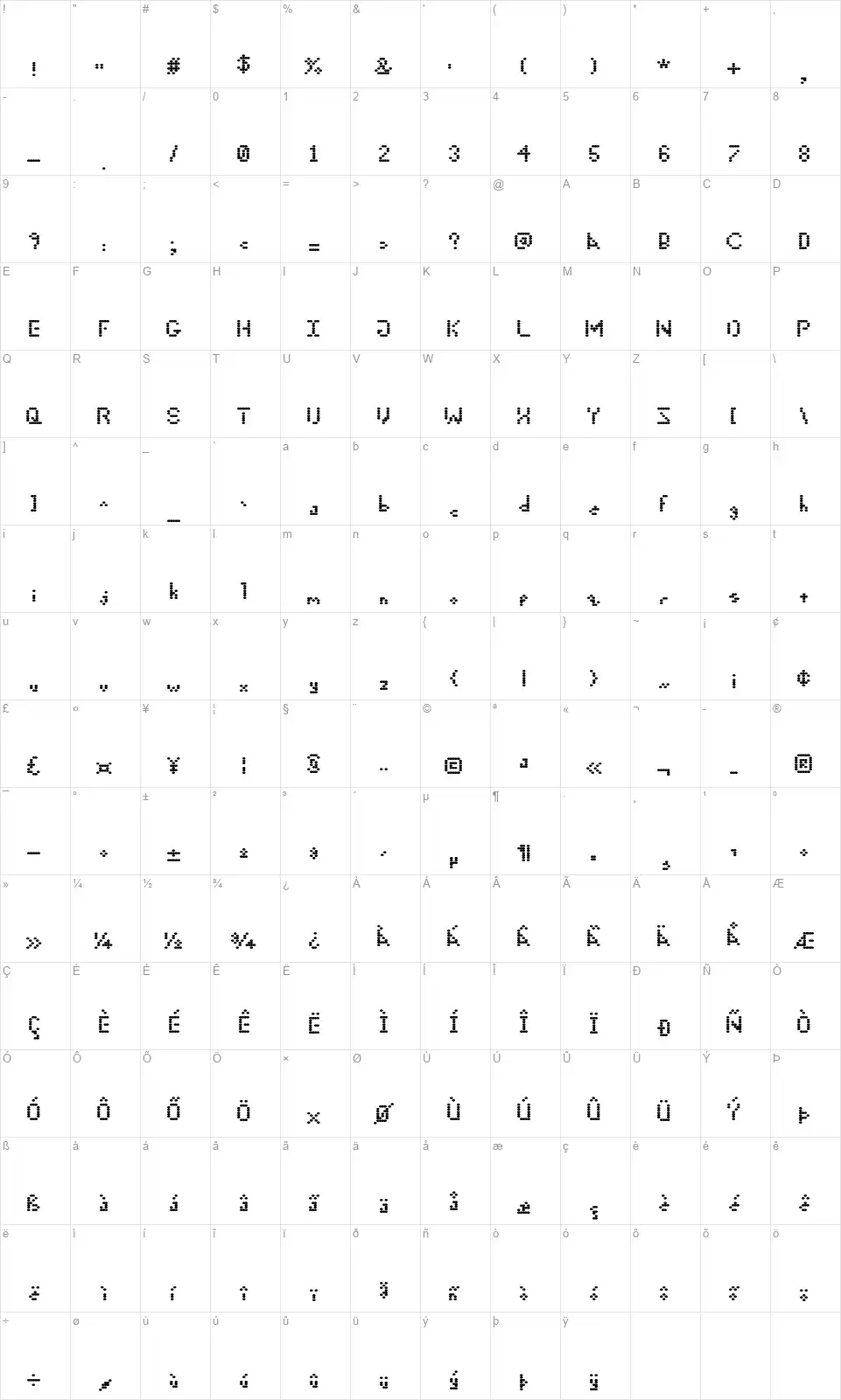 5 Cent Gamefont character map