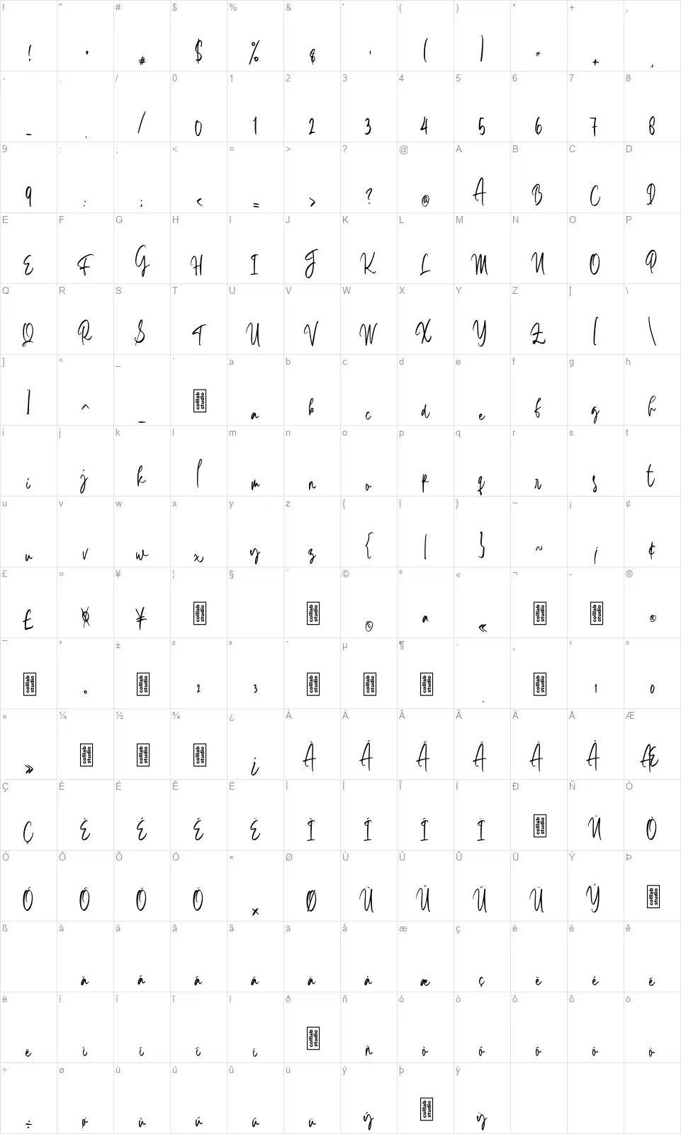 Aesslhinefont character map