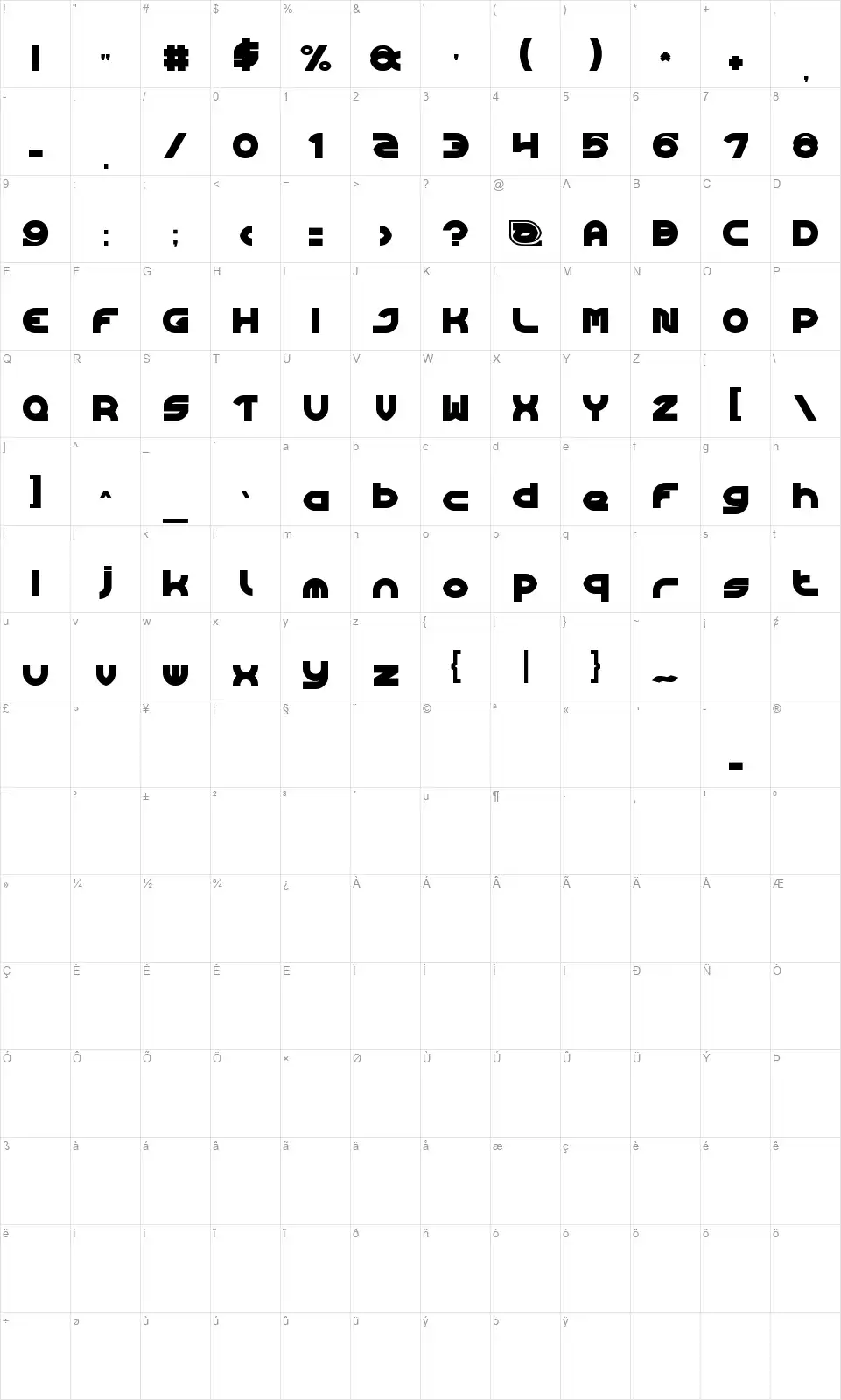 Algorithmfont character map