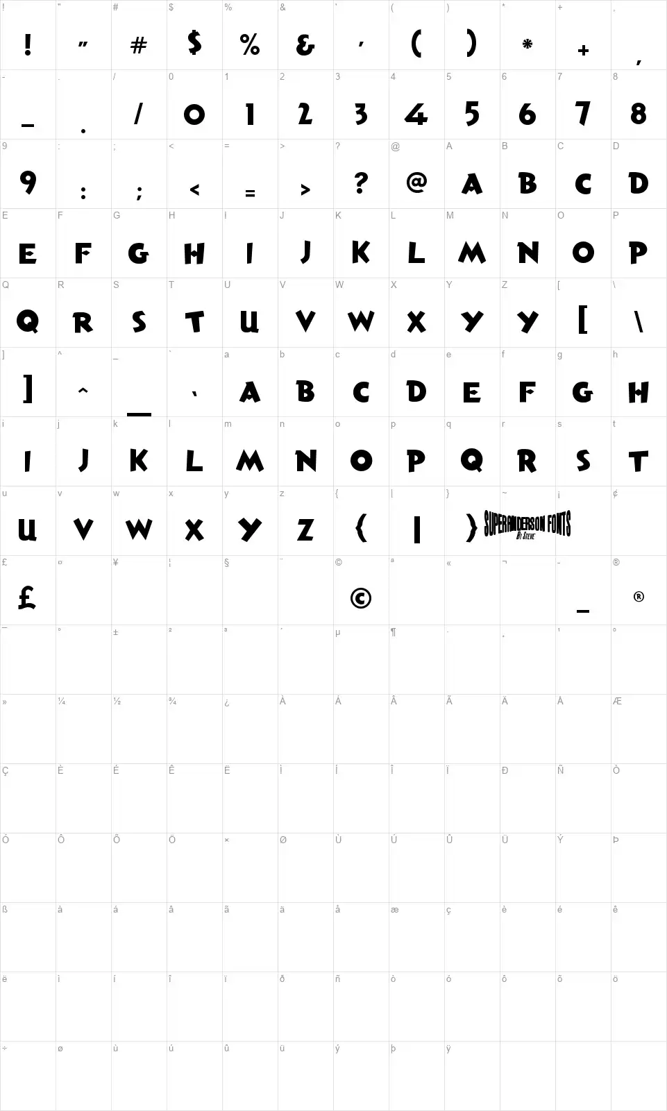 Anderson Torchy the Battery Boyfont character map