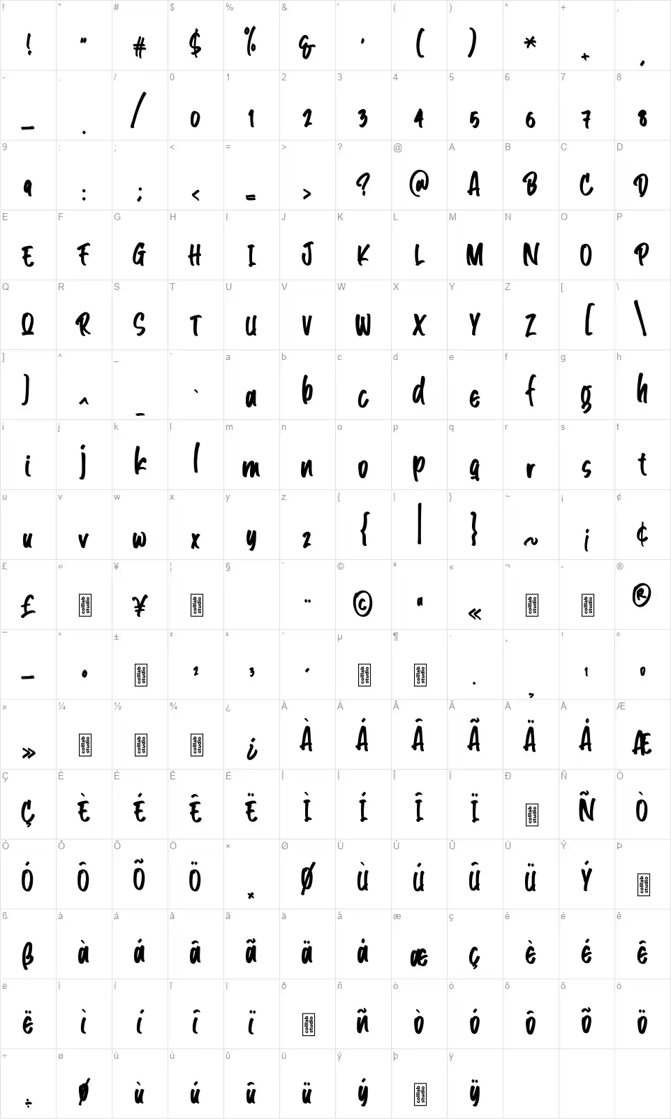 Angle Janksfont character map