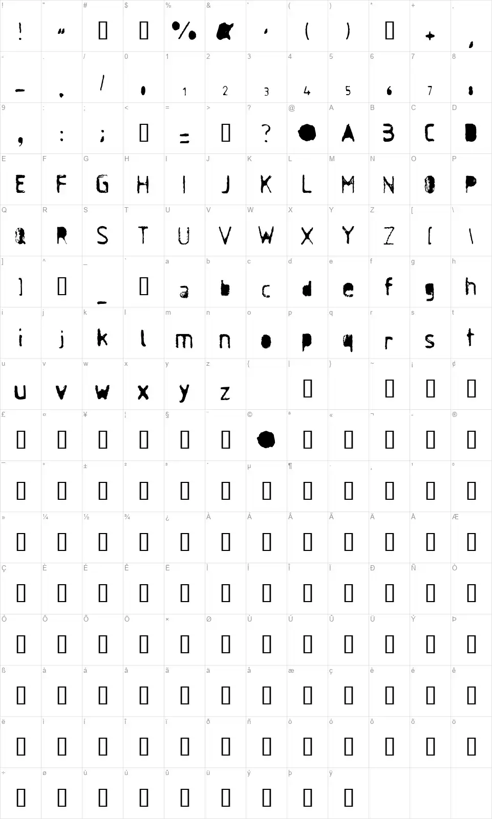 Antisocialfont character map