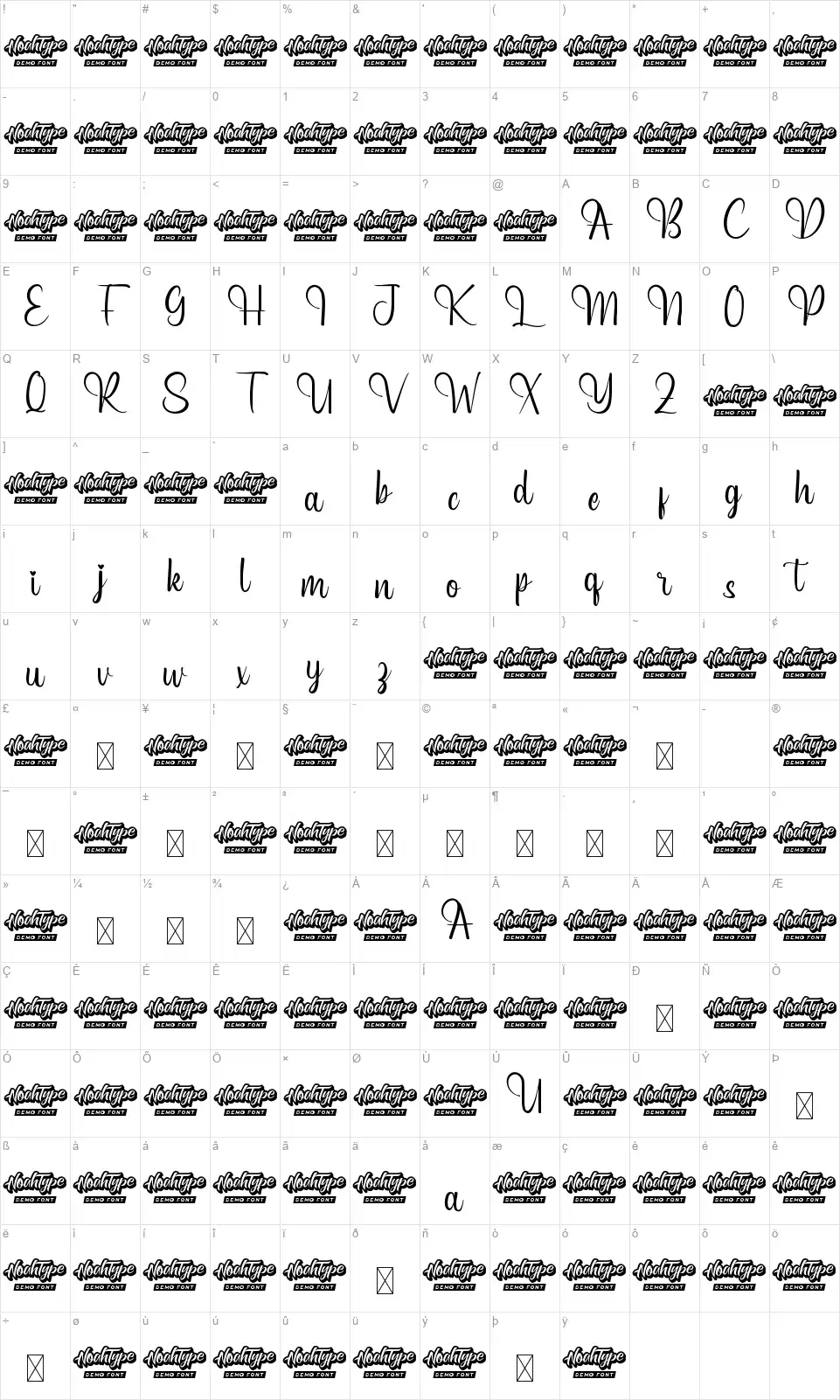Anytime Soonfont character map