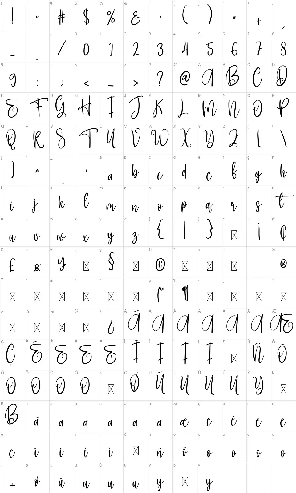 Arabesquefont character map