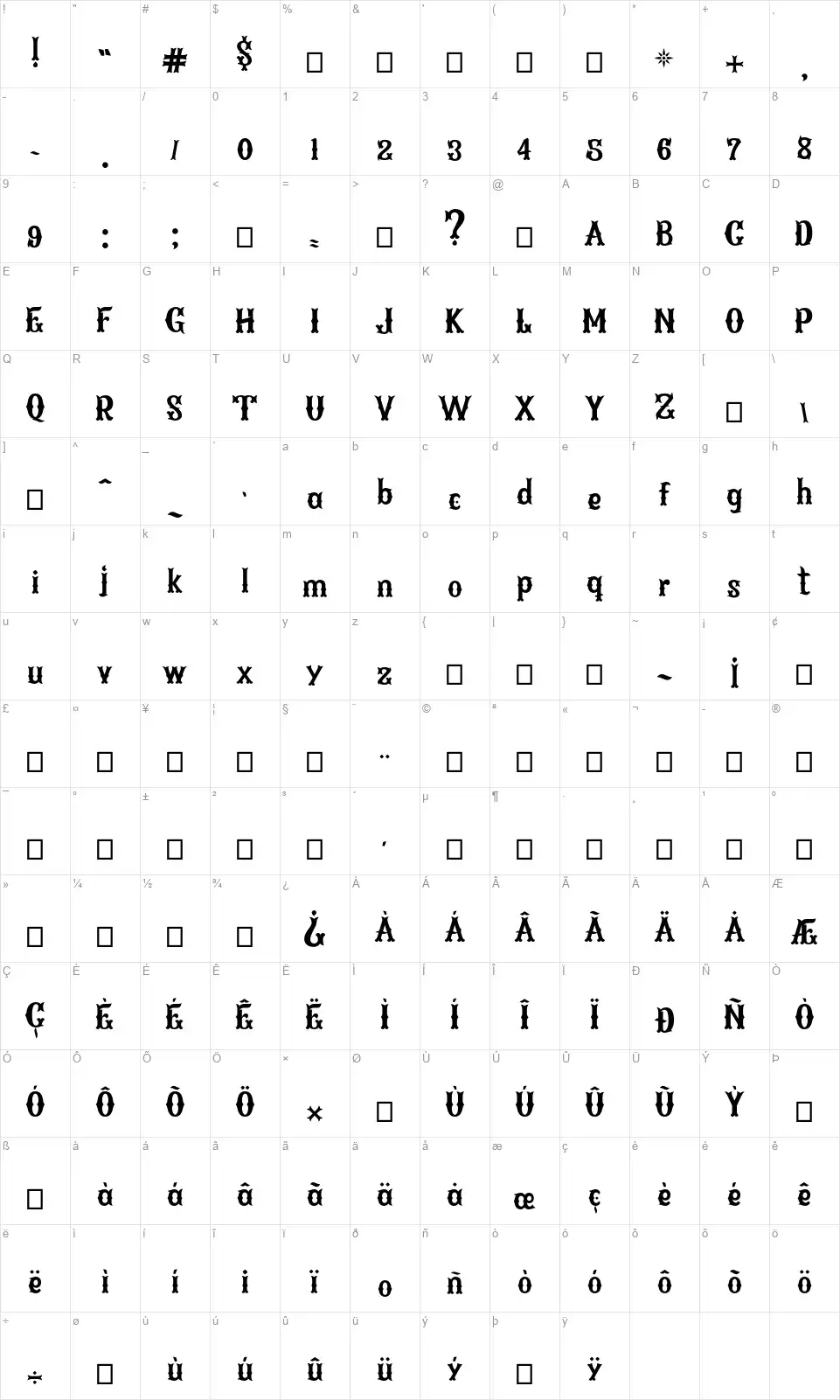 Arenosa BQfont character map