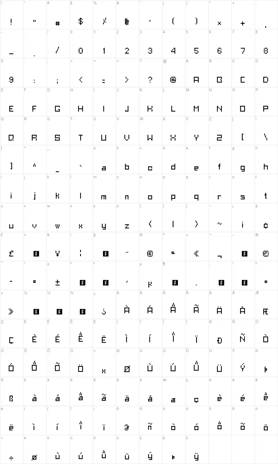 Asai Analoguefont character map
