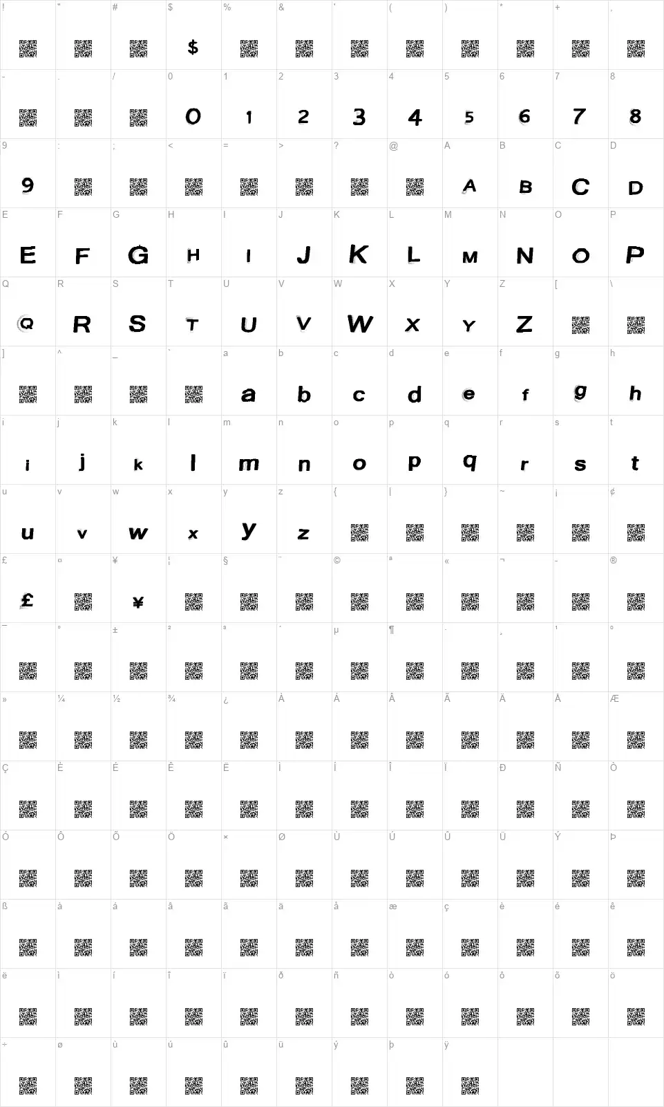 Austin Lightsfont character map