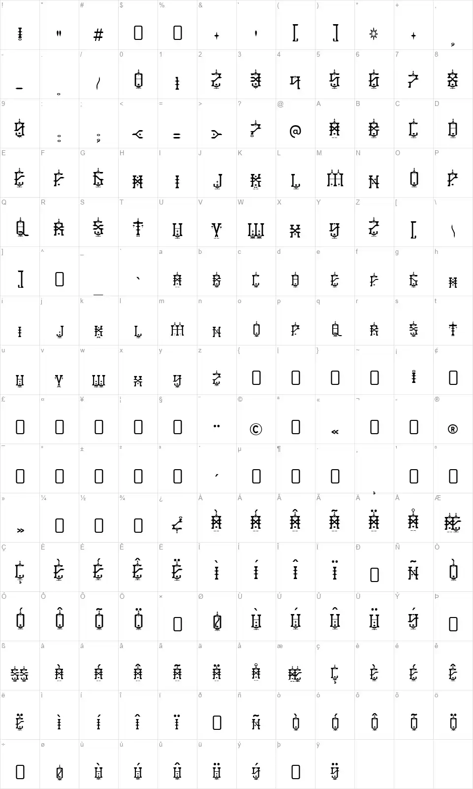 BabyJeepers-Regularfont character map