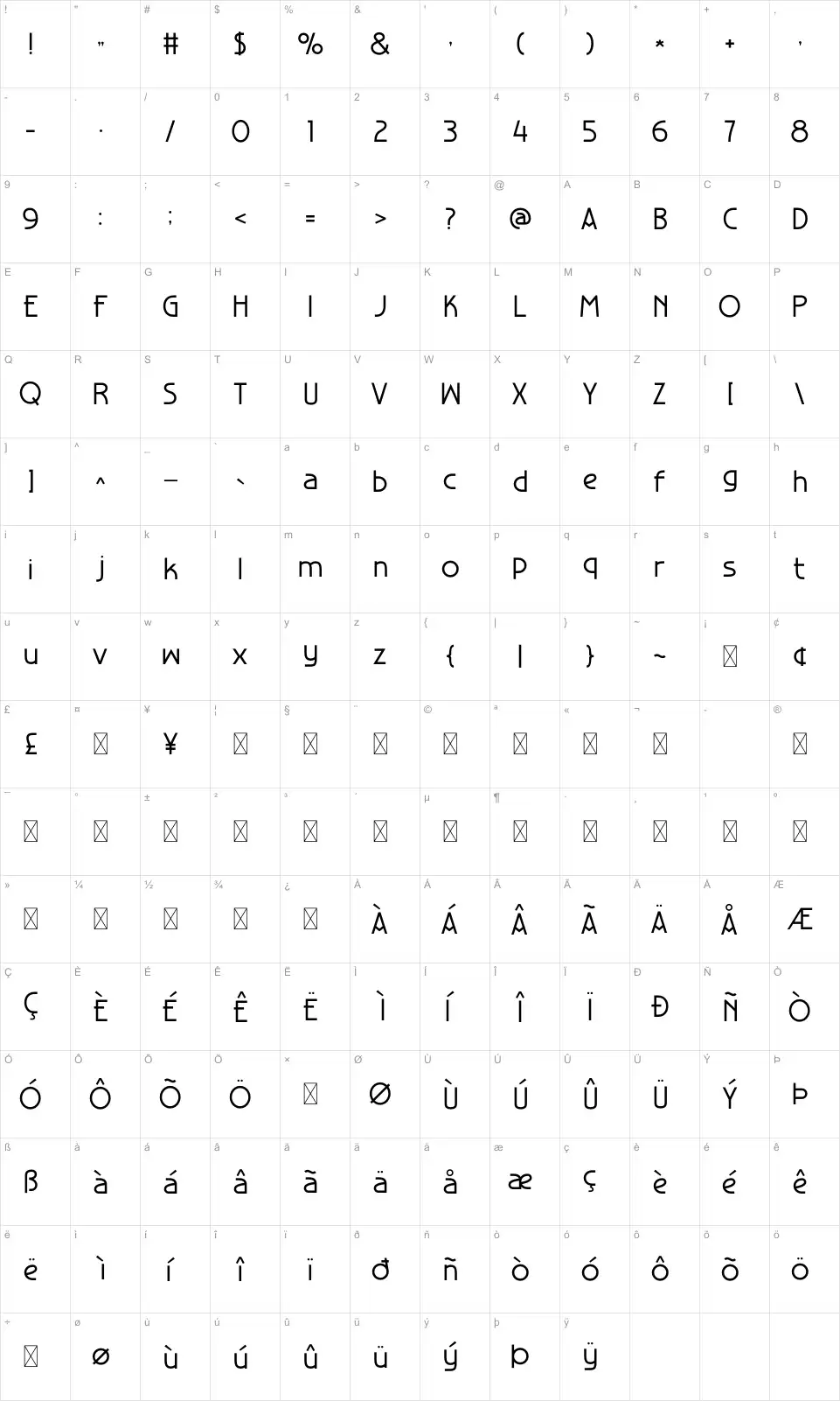 Baijafont character map