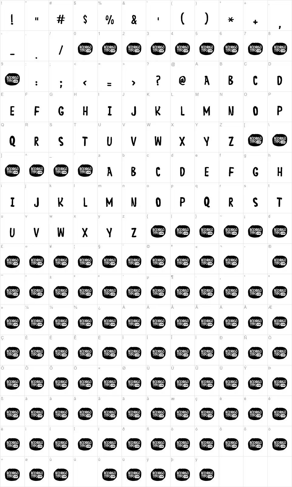 Barricadafont character map
