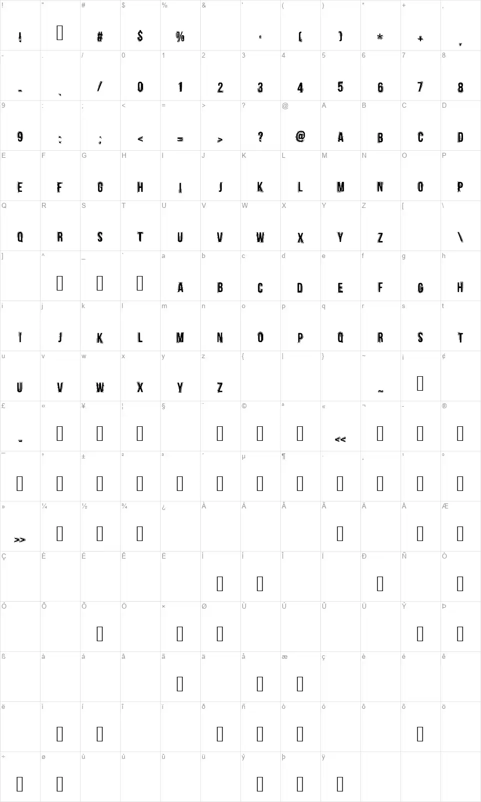 Bebolinefont character map