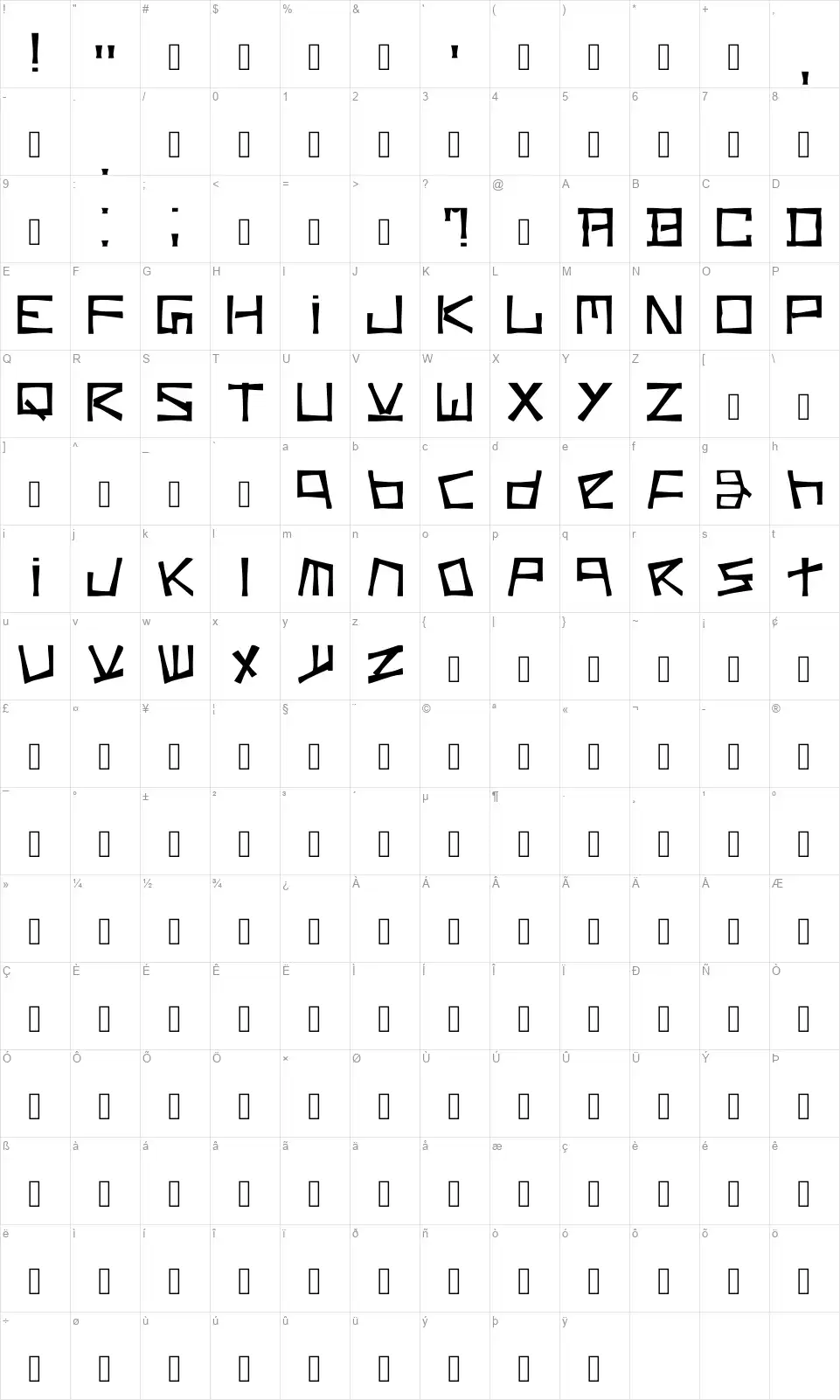 Beerbarfont character map