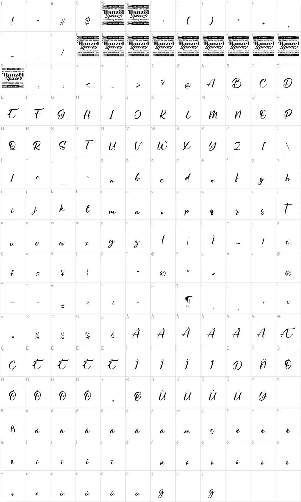 Berdiollafont character map