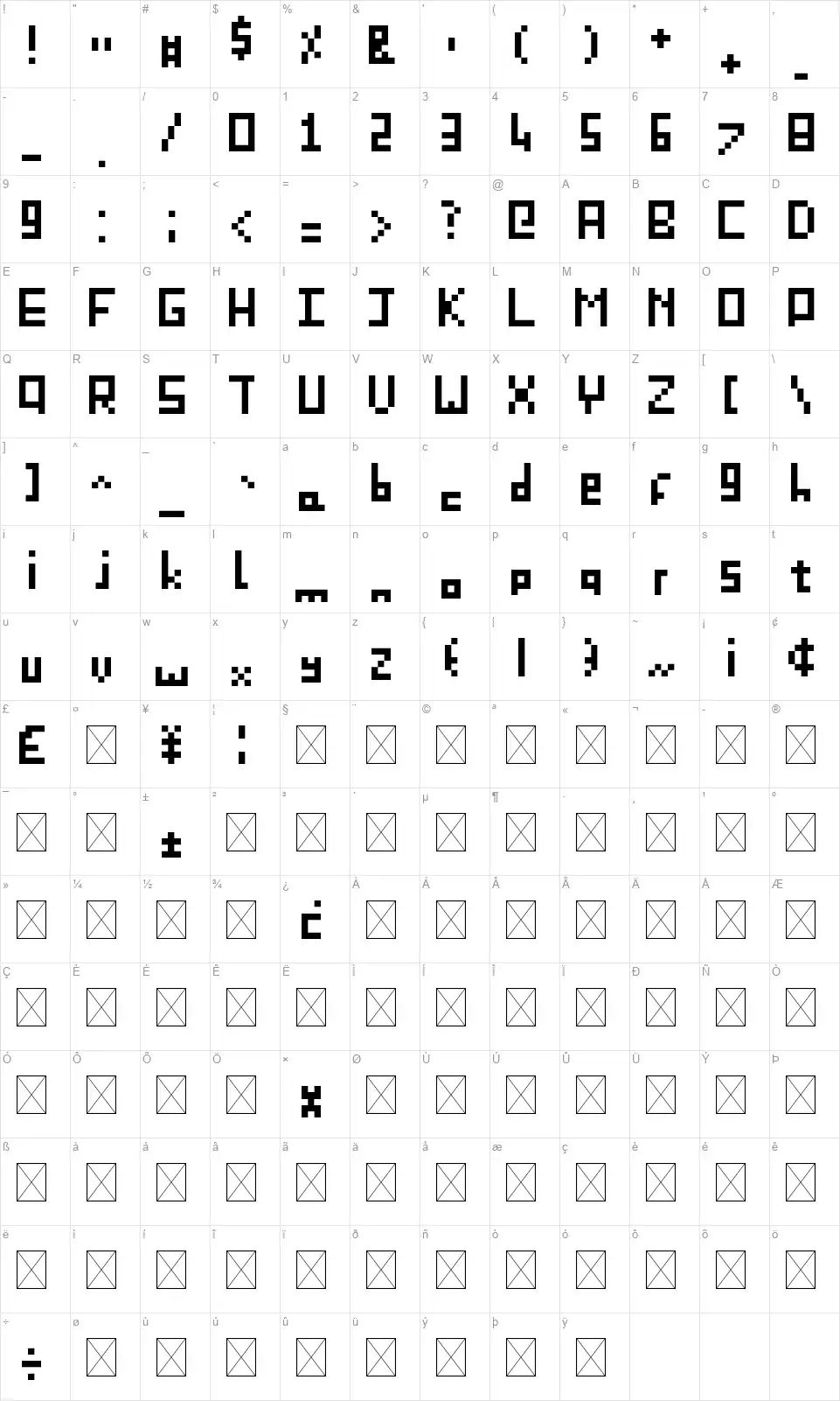 Big234font character map