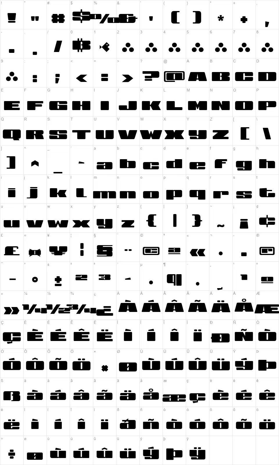 Big UltraWidefont character map