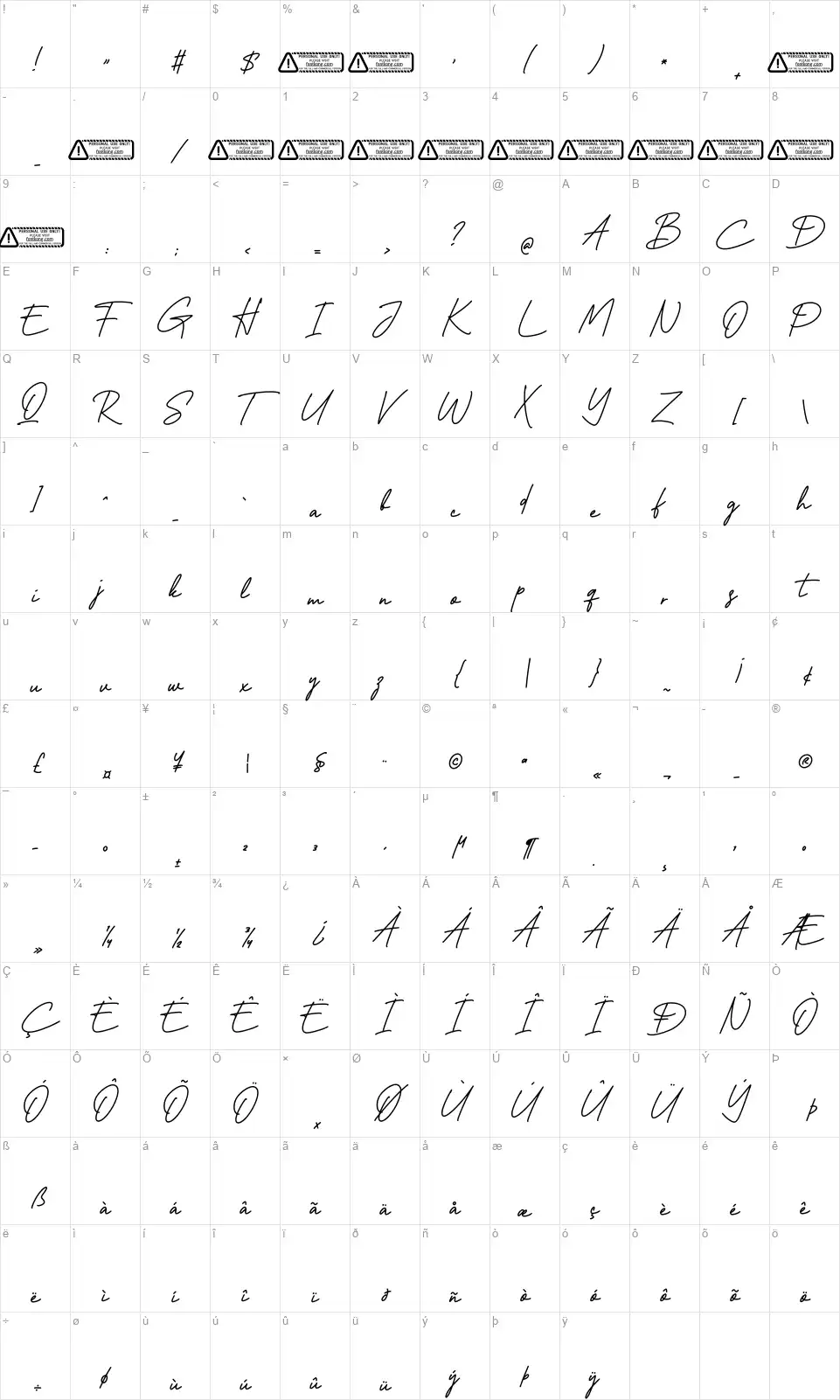 Black Ashpaltfont character map