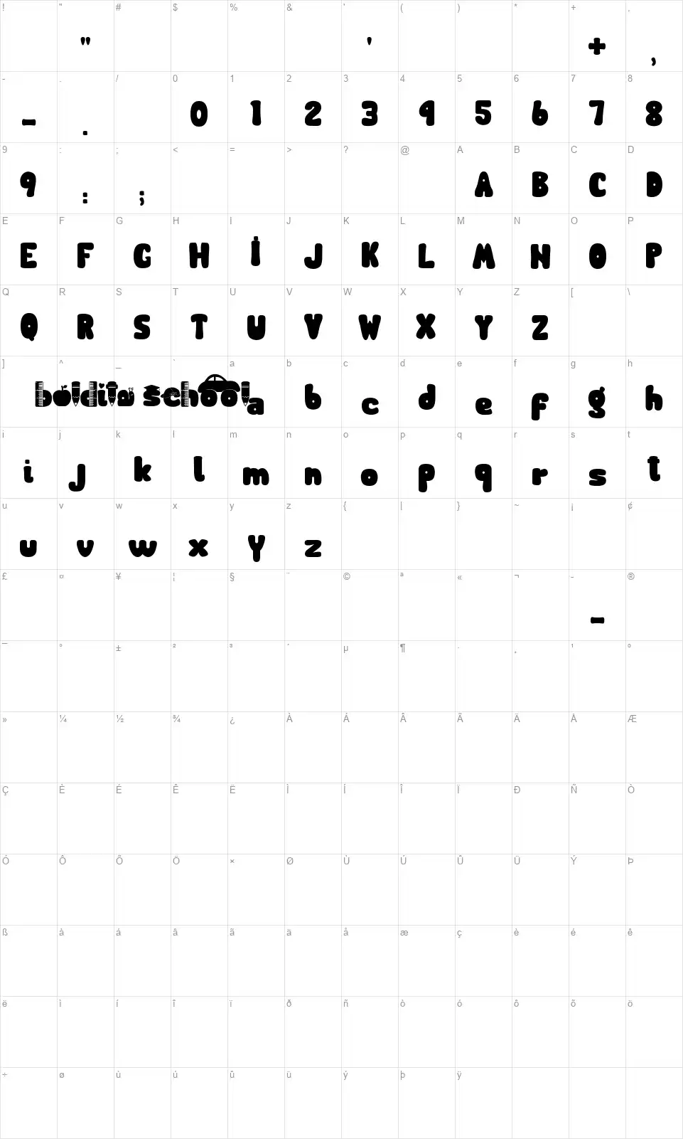 Boldita Schoolfont character map