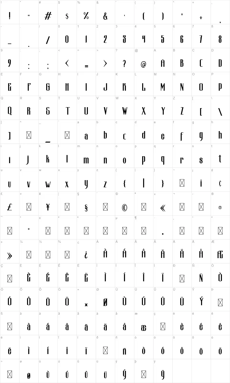 Briannefont character map