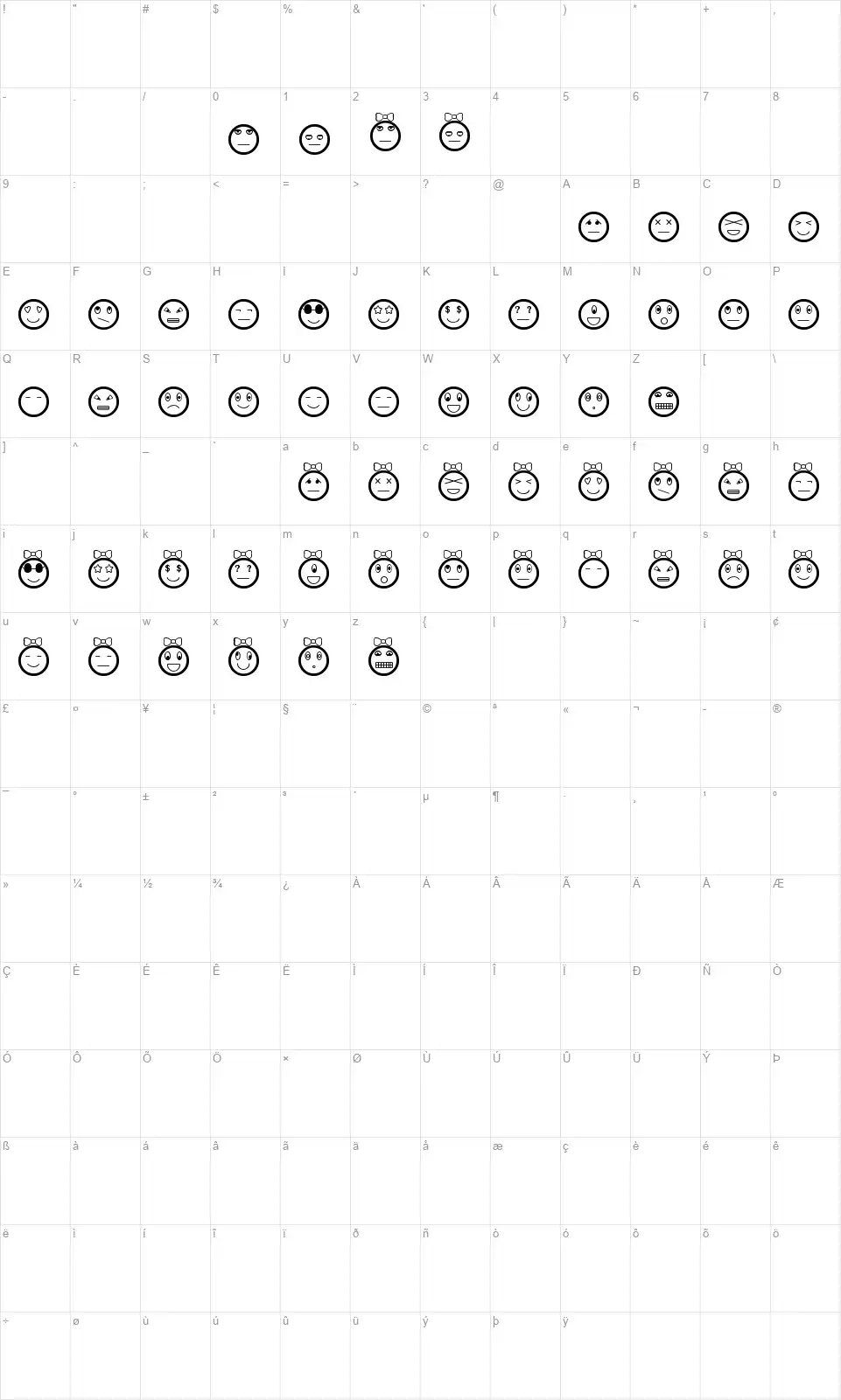 Carillas TFBfont character map