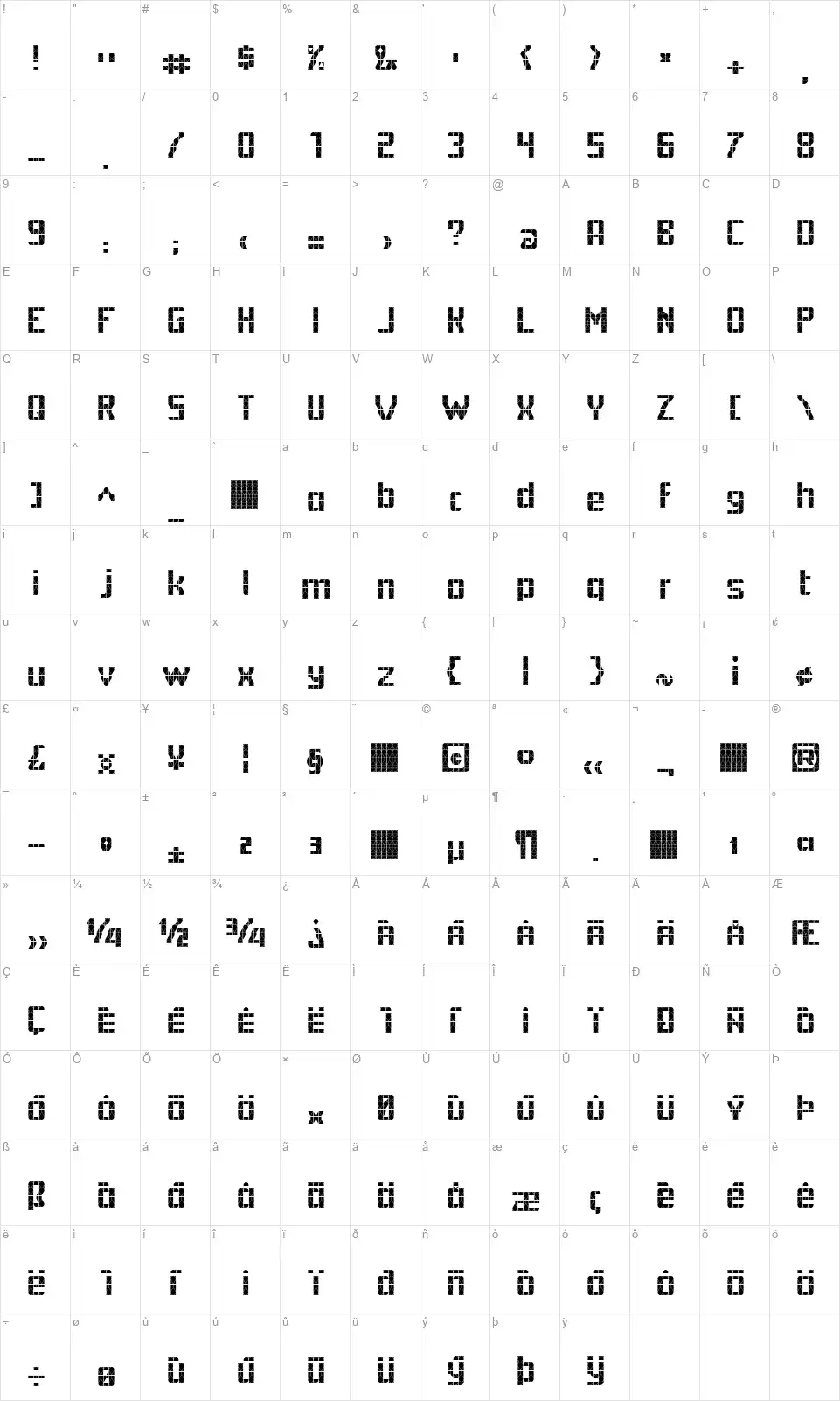 CAT DyFafont character map