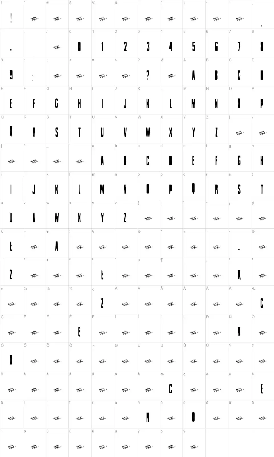 Celofanfont character map