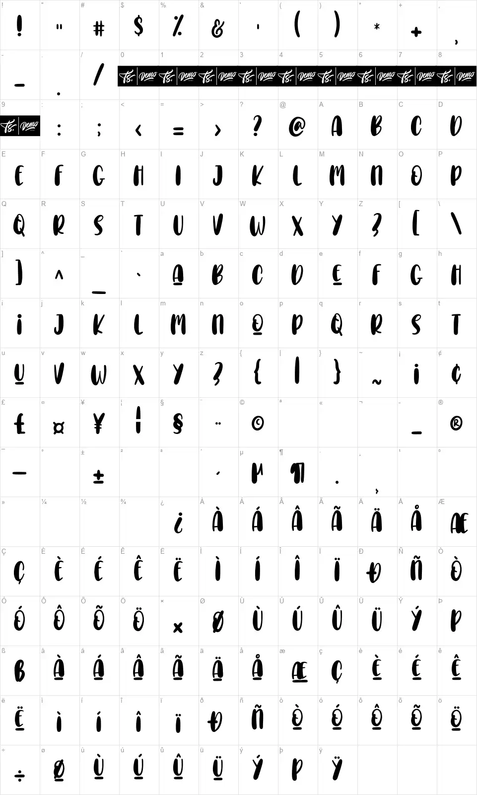 Choco Letterfont character map