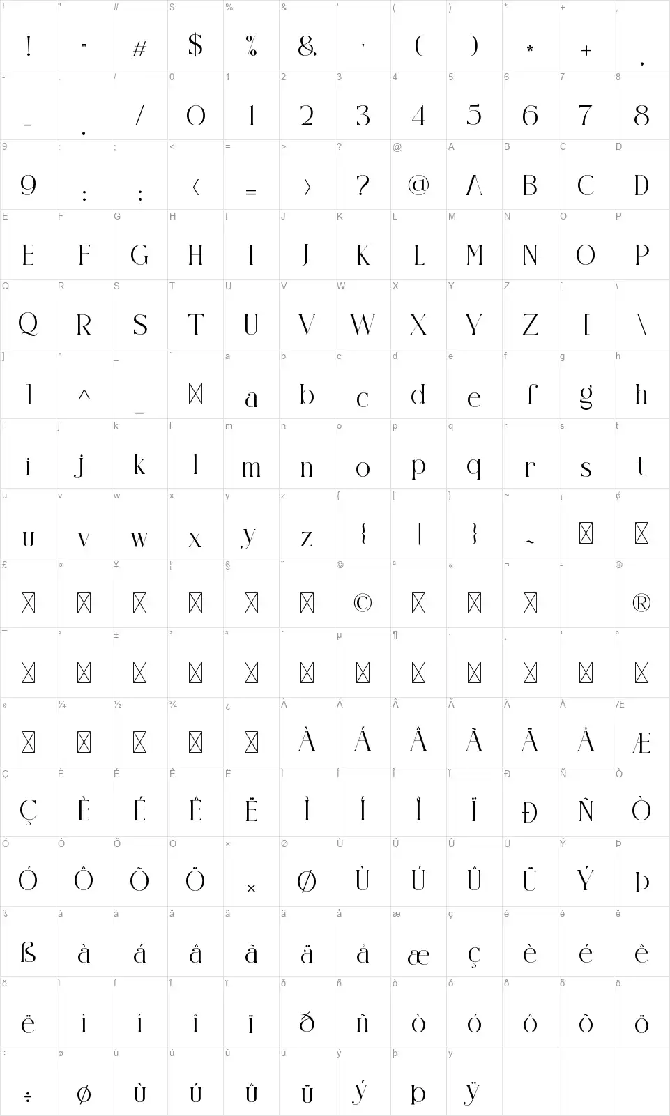 Claster Oleander Signaturefont character map