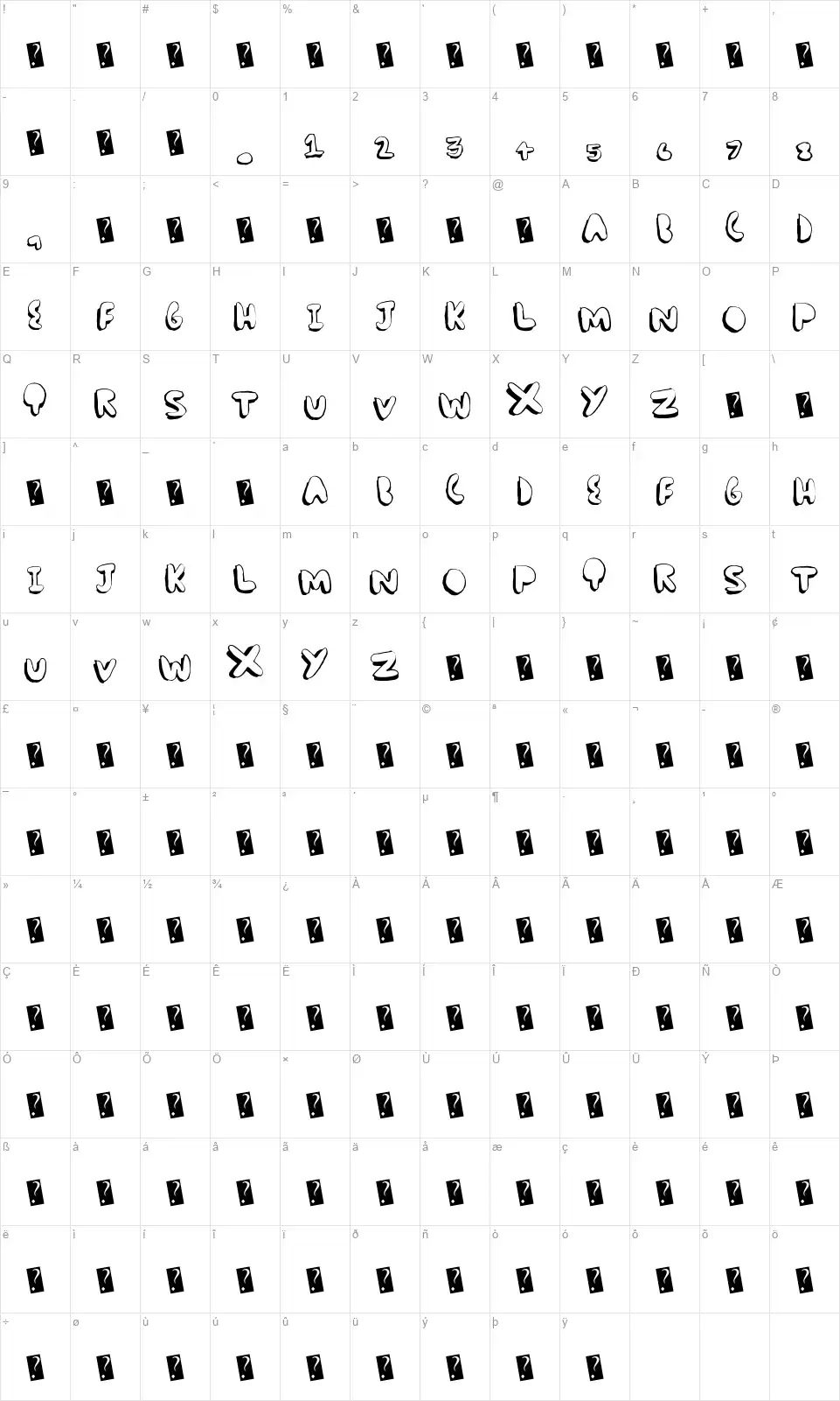 Comic Chubfont character map