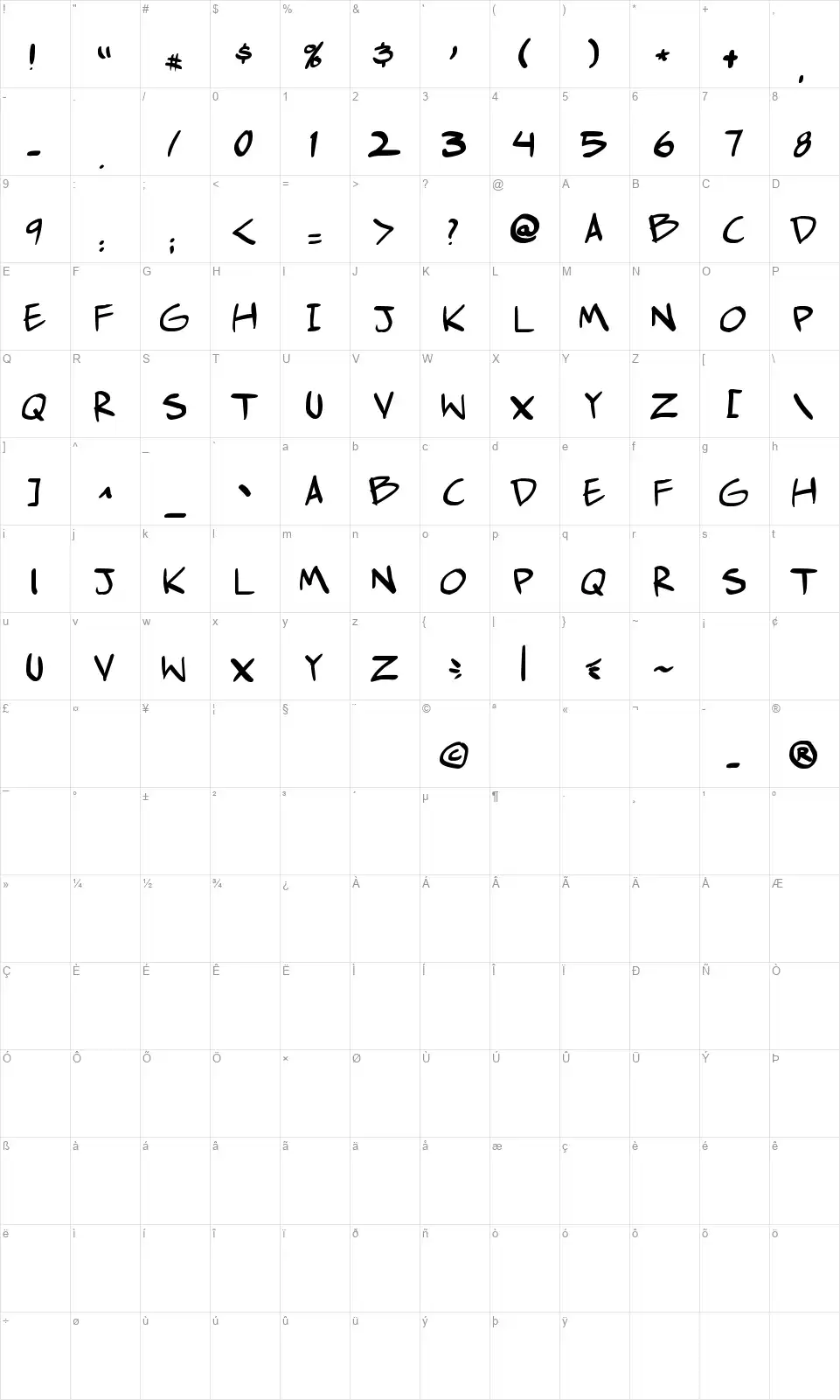 Comic Hustlefont character map