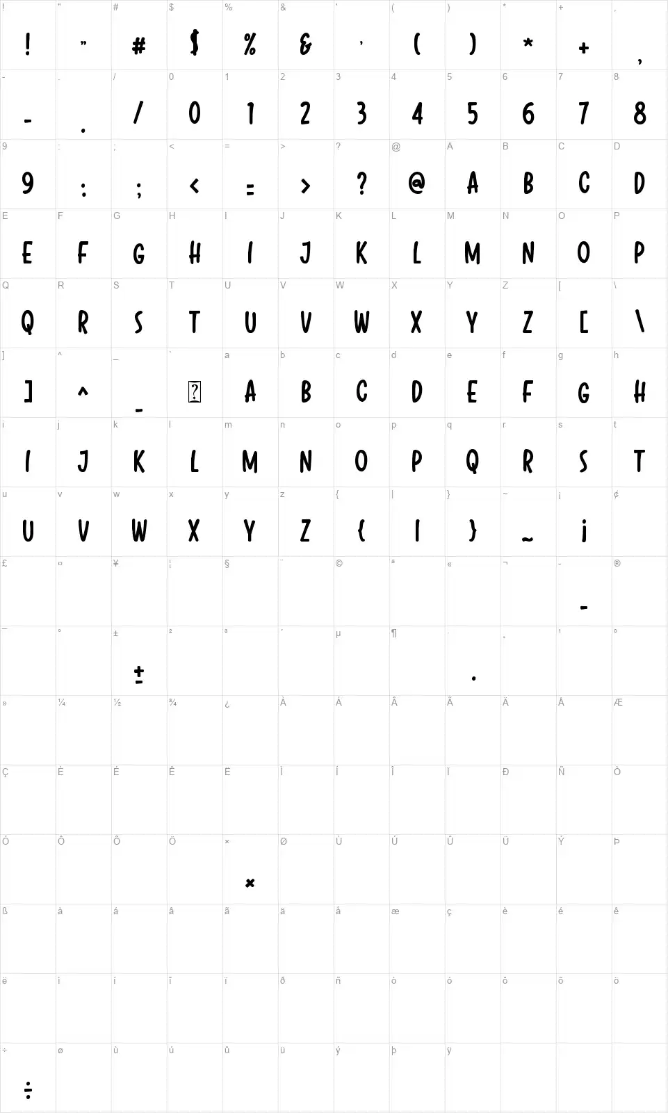 Cooper Jacksonfont character map