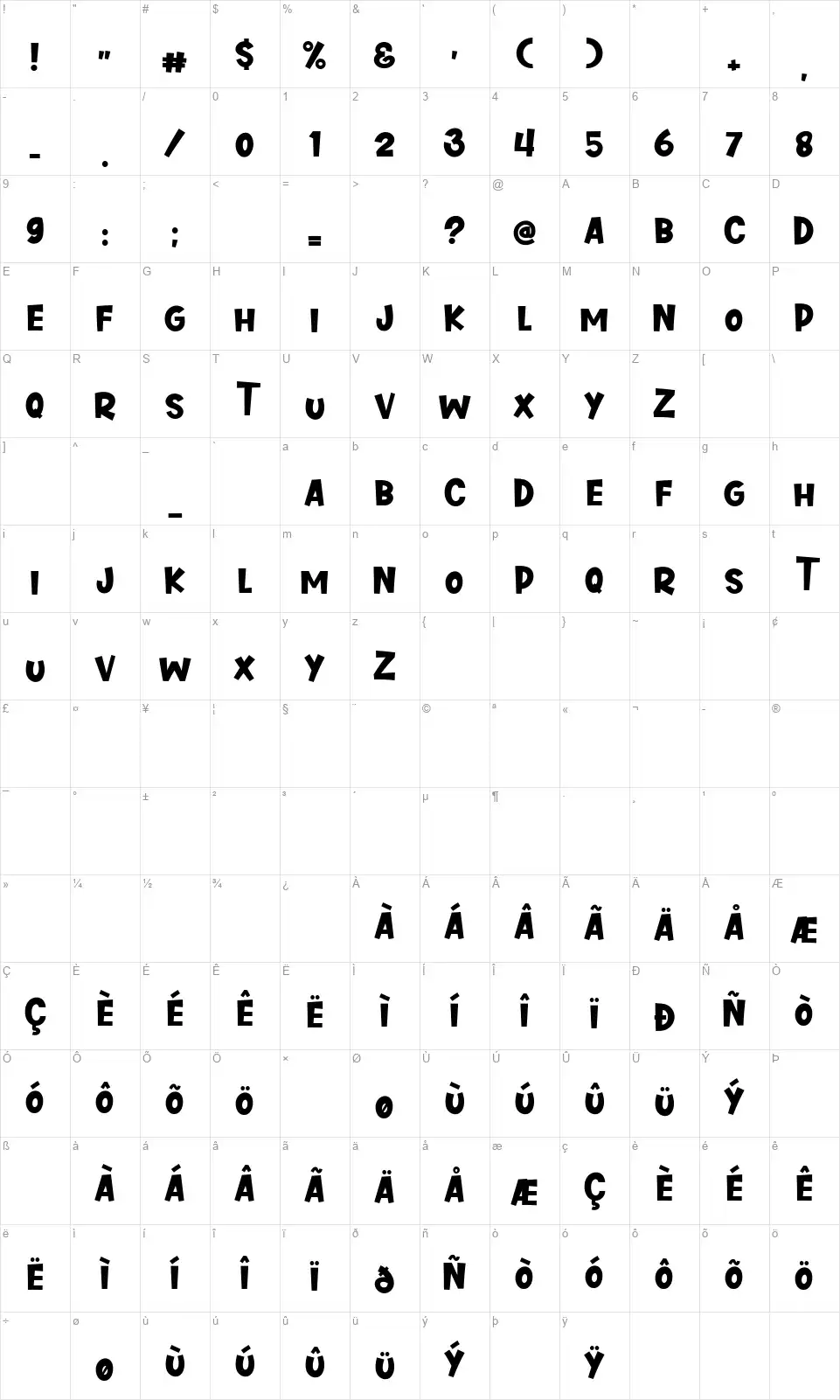 Cupid Deerfont character map