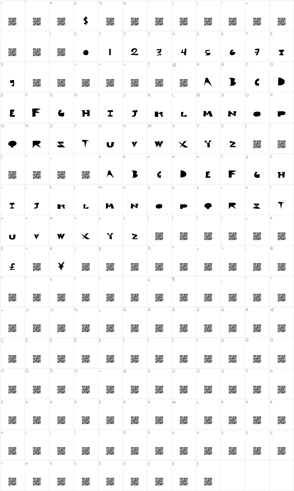 Cut Bloxfont character map