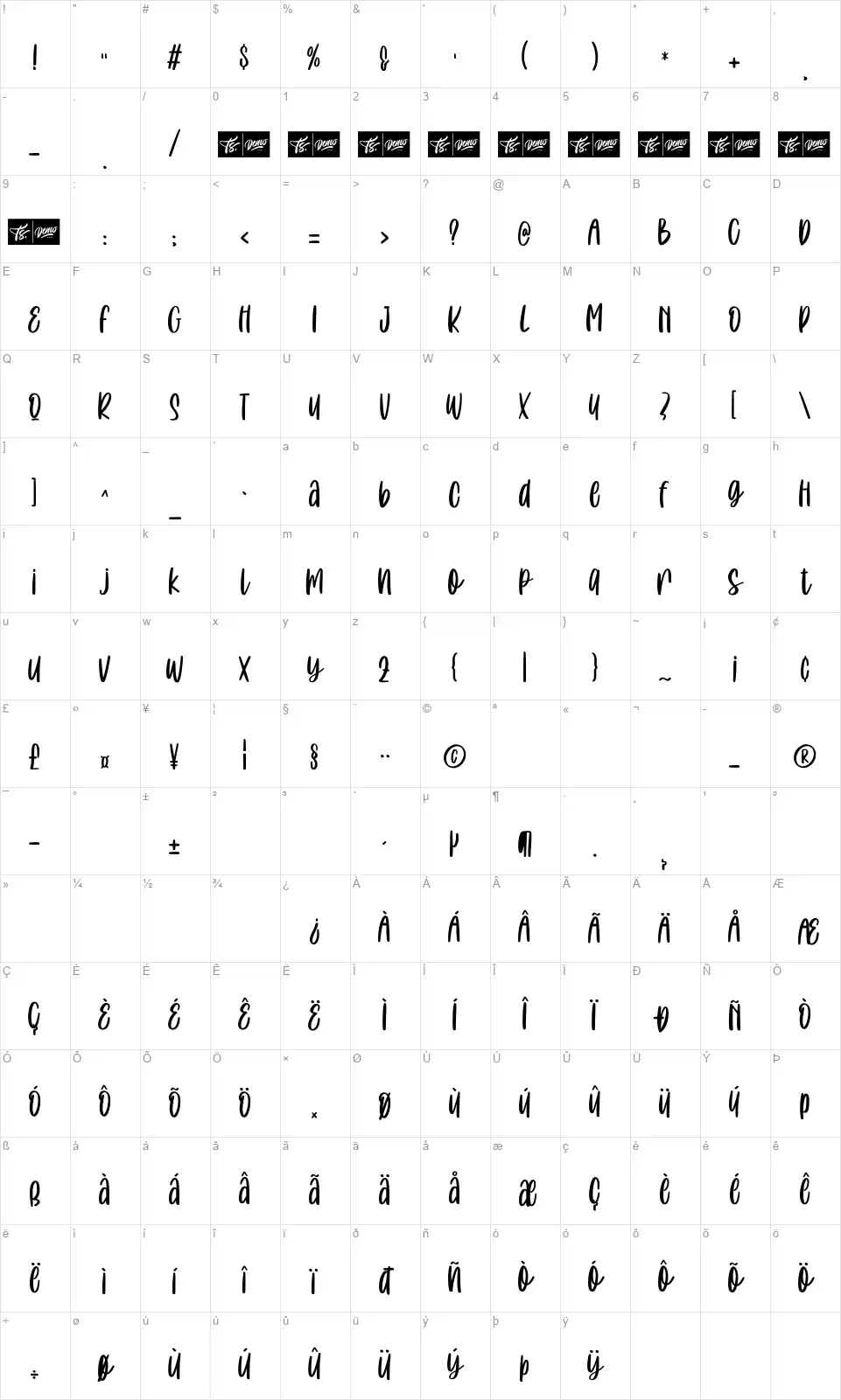 Cute Pinkiesfont character map