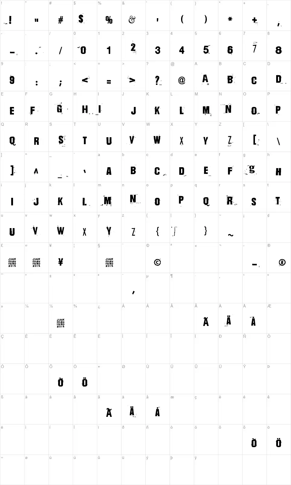Dharma Bumfont character map