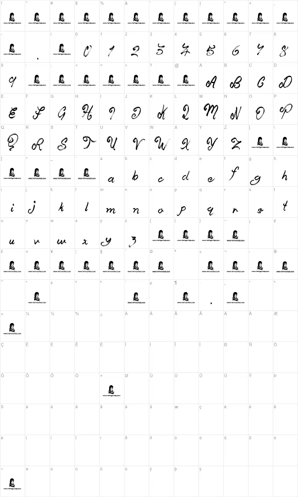 Dicey Slicesfont character map