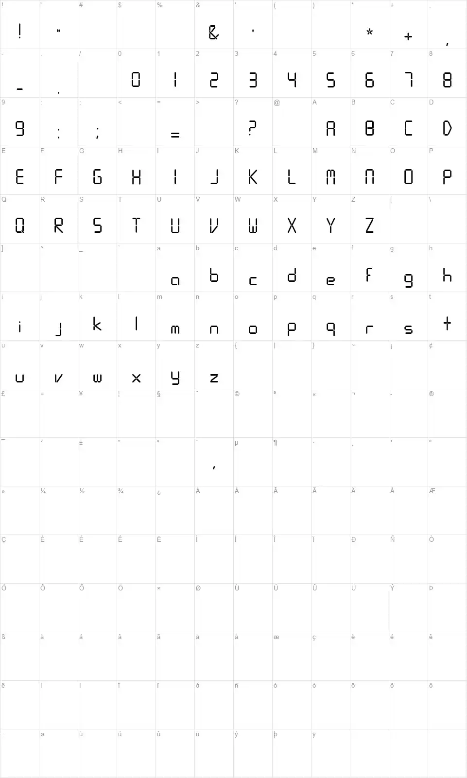 Digitalismfont character map