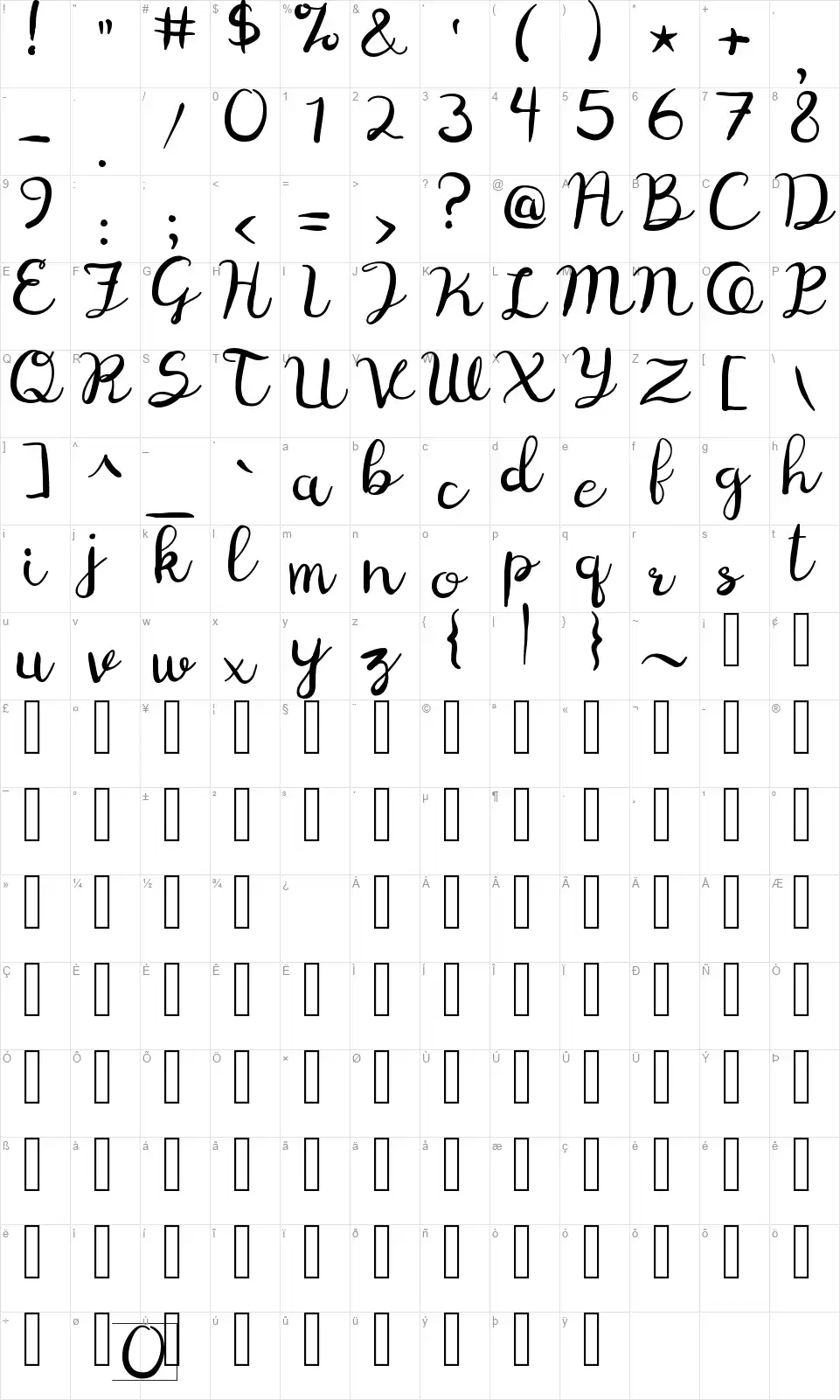 Digory Doodlesfont character map