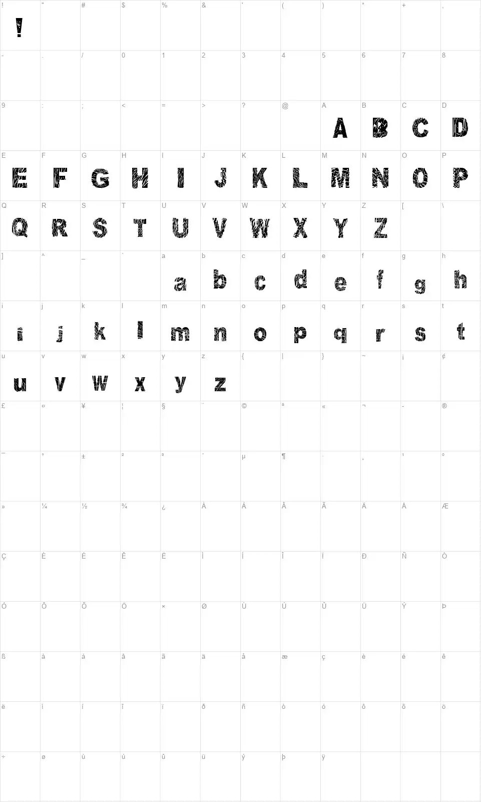 Distorted and Scratchyfont character map