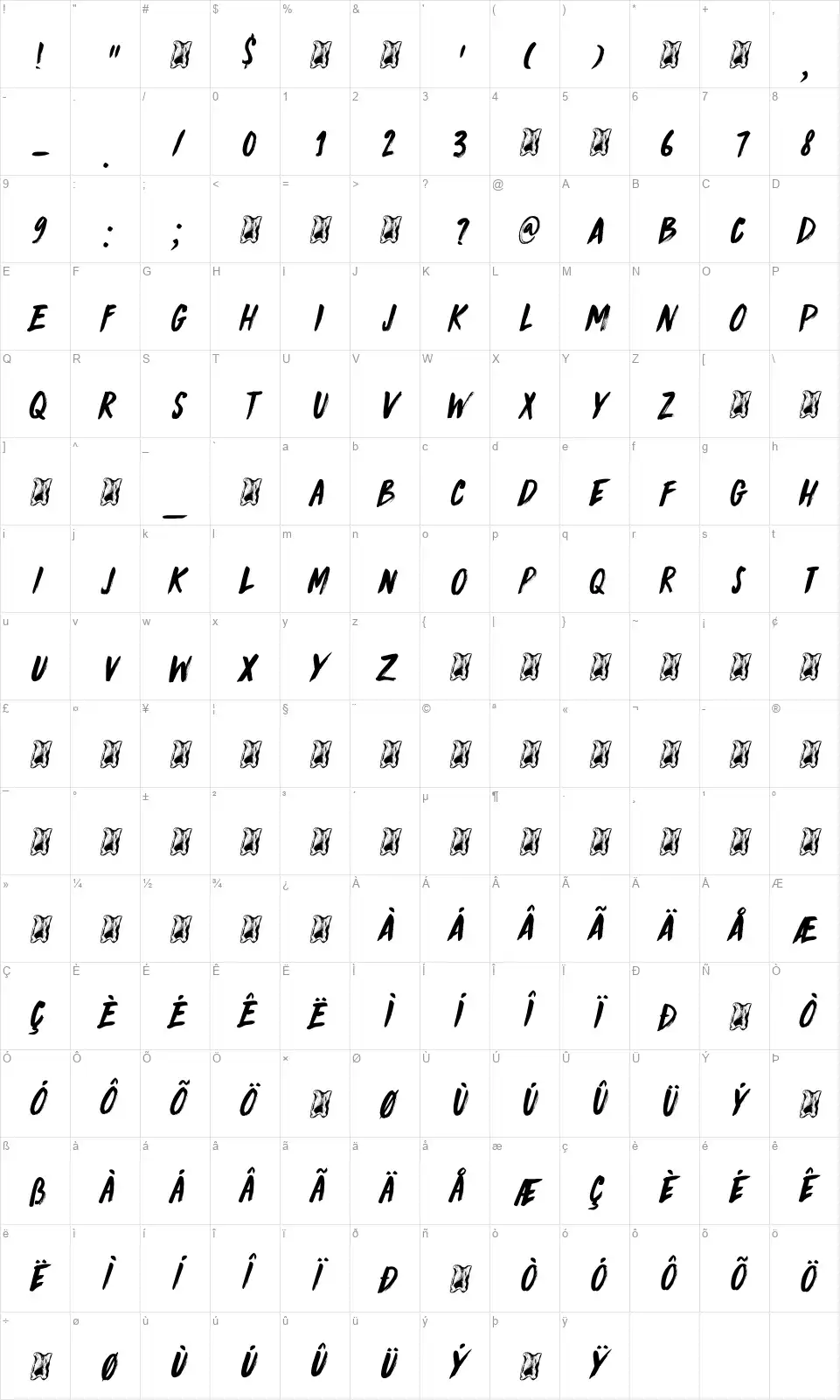 DK Knucklebonesfont character map