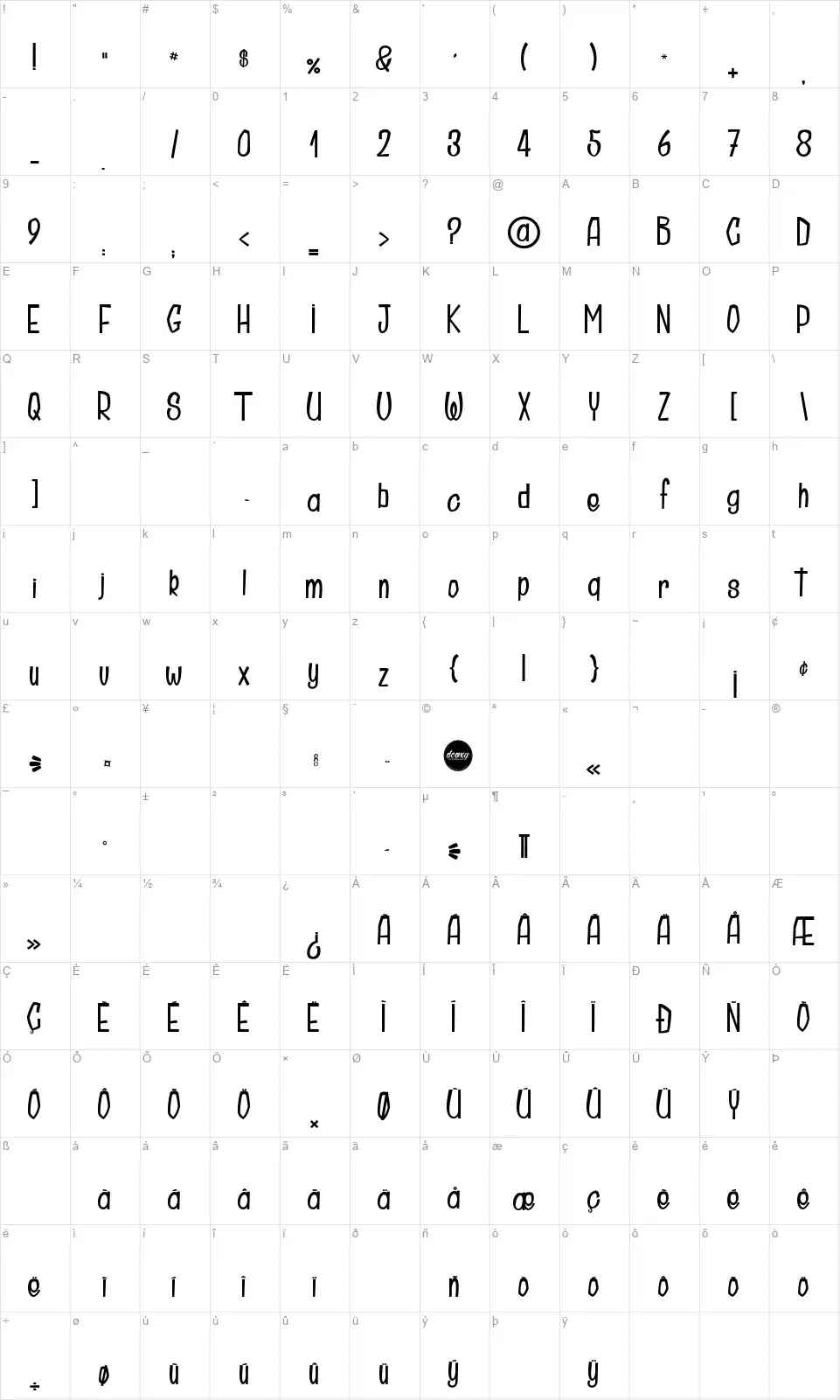 Doctor Cosmicucumberfont character map