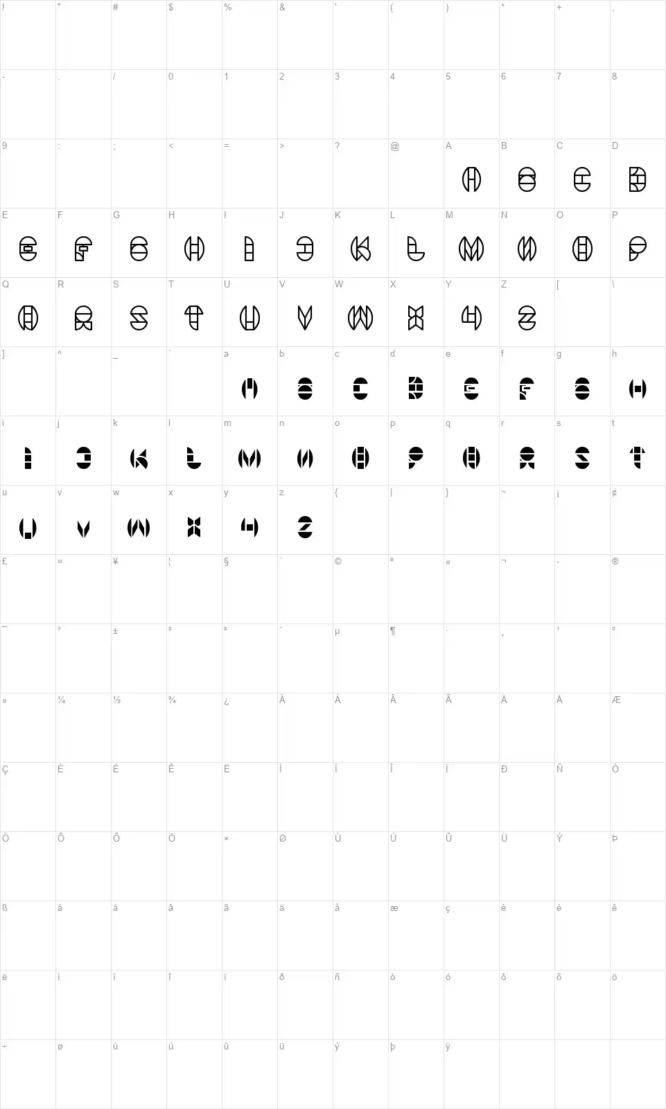 Dragon Flyfont character map