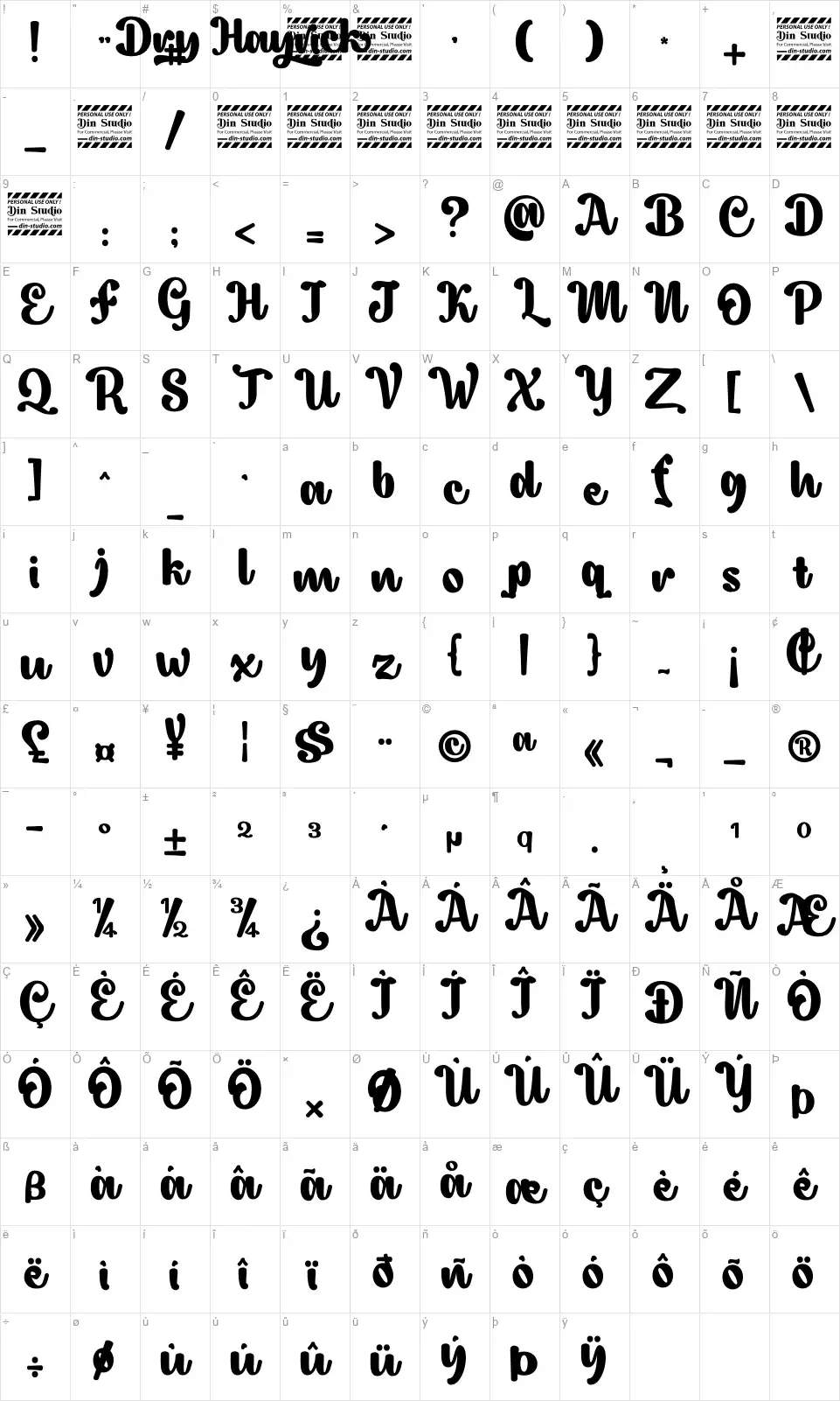Dry Hayrickfont character map