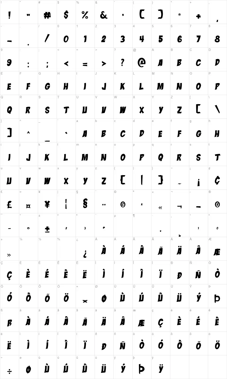 Dunkelheitfont character map
