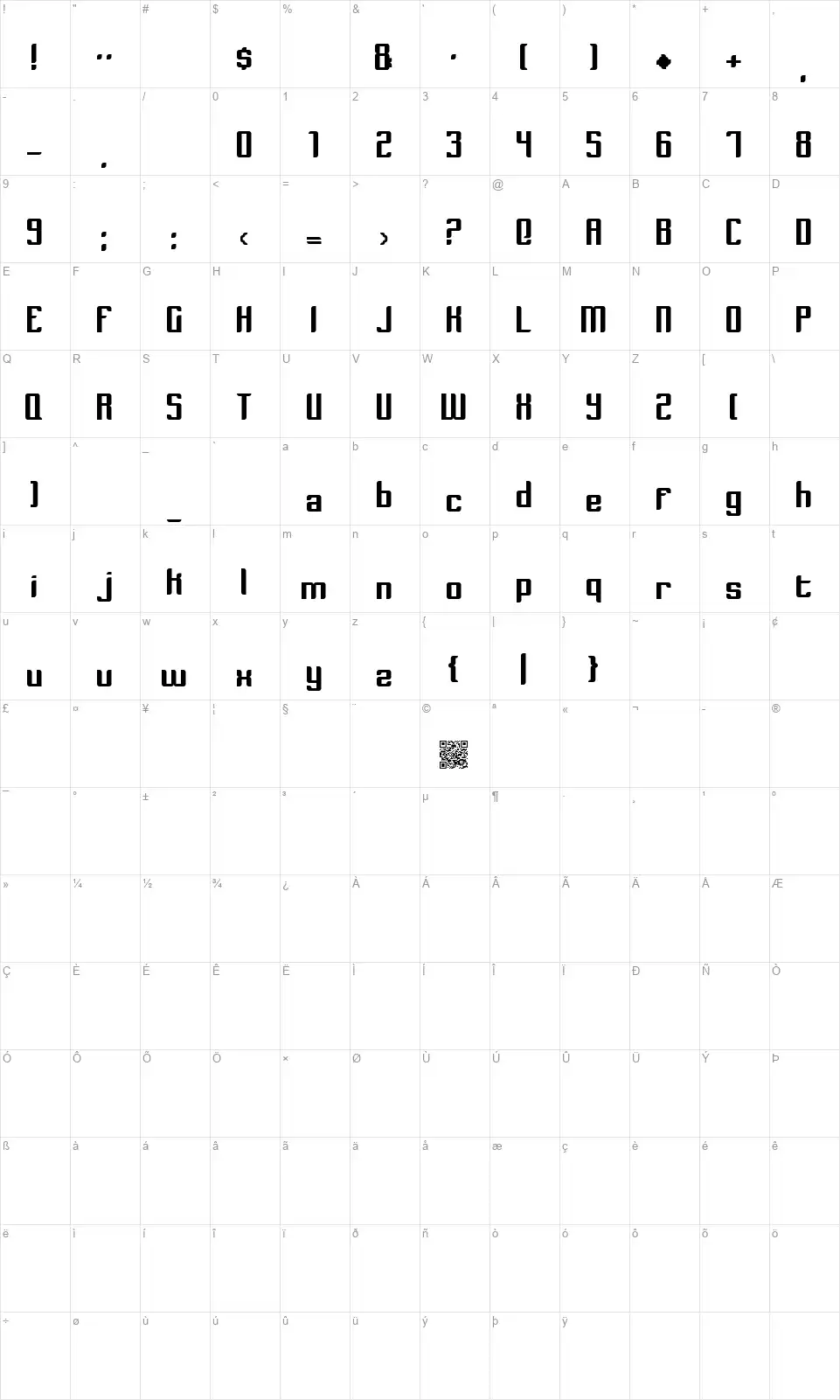 Dymedafont character map