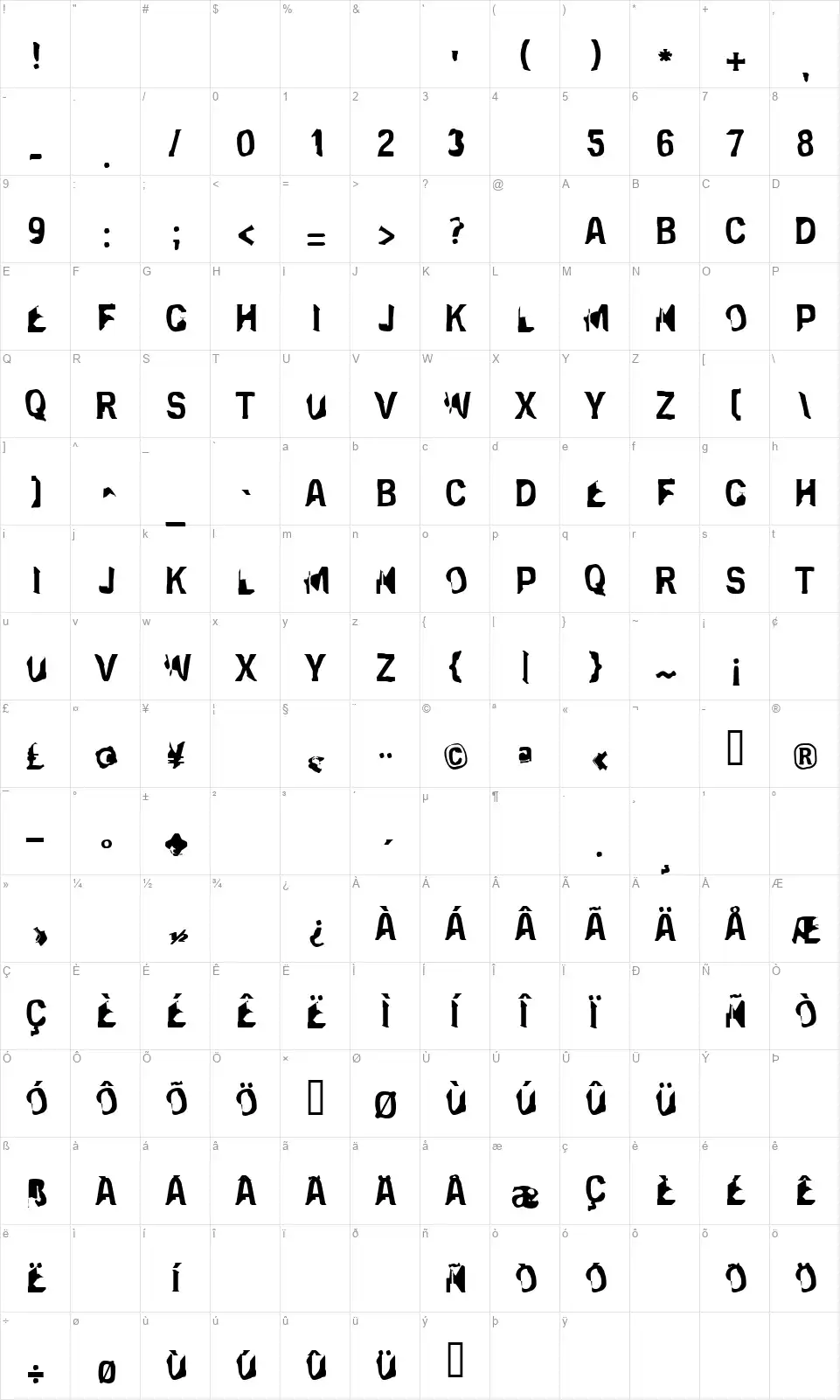 Eclipsed Moonfont character map