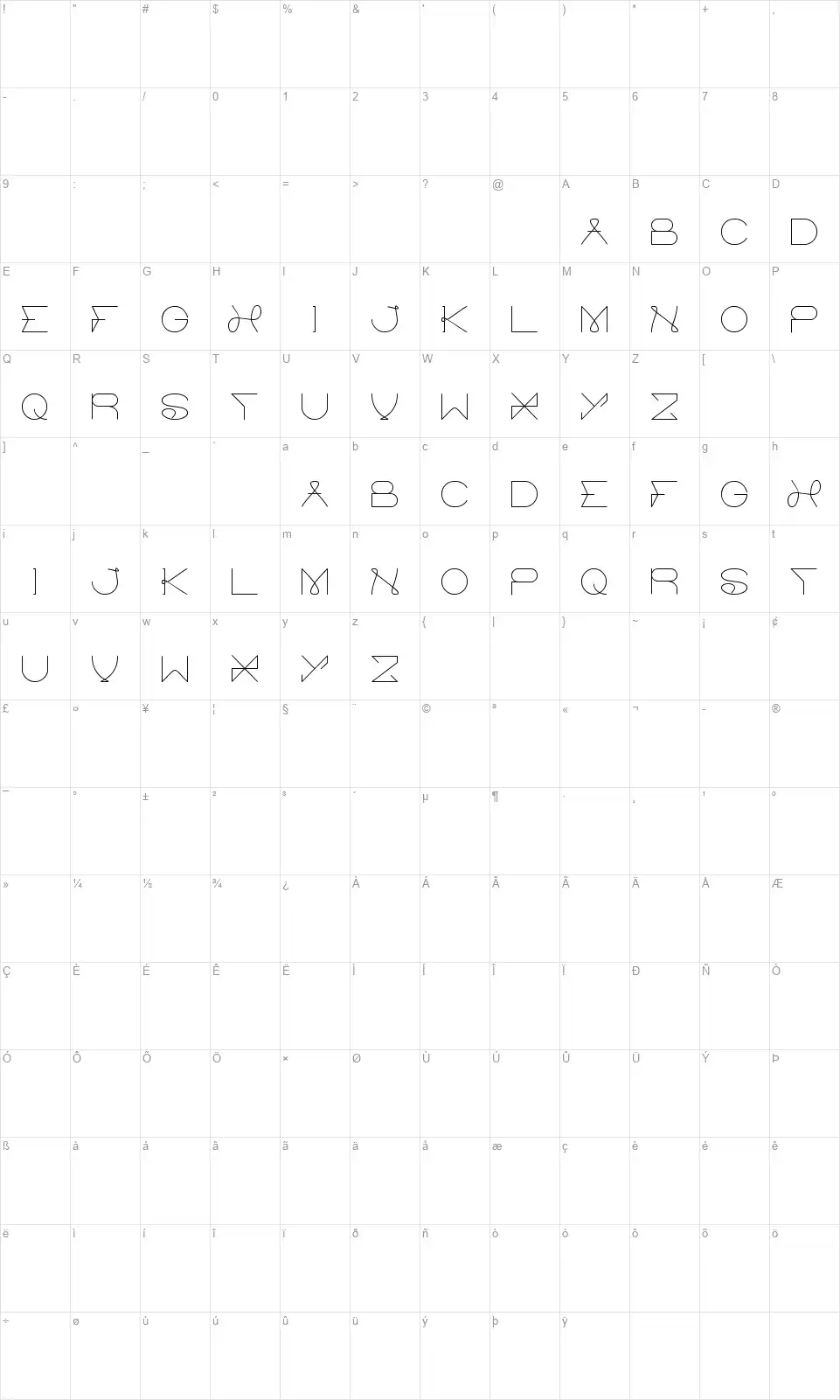 Electric Cityfont character map