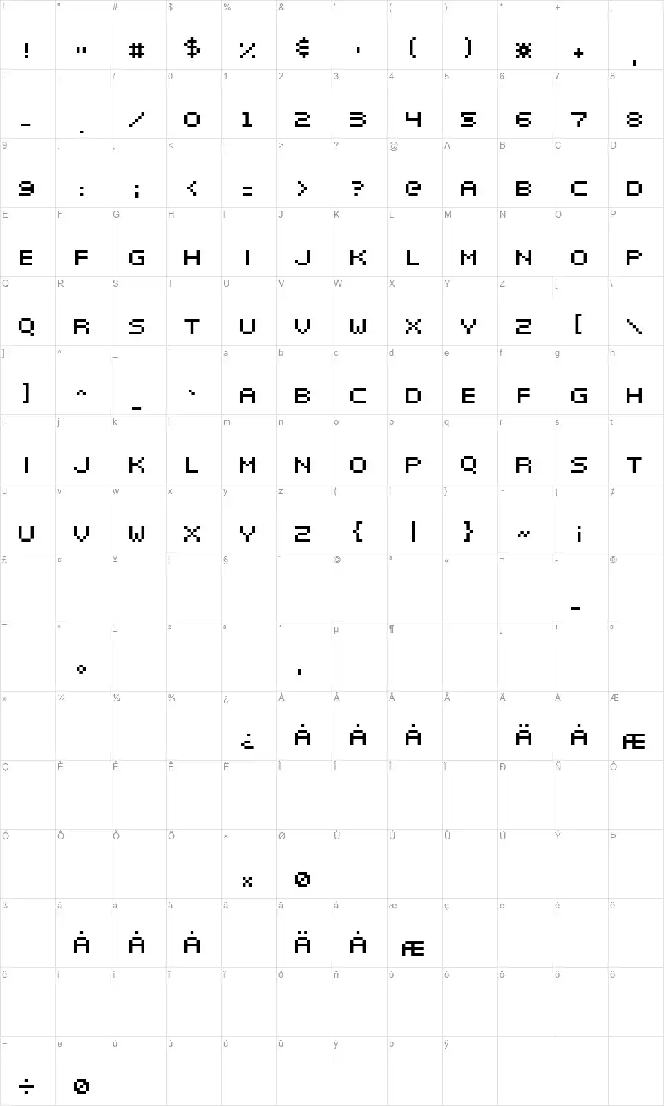 Elektr_02_5font character map