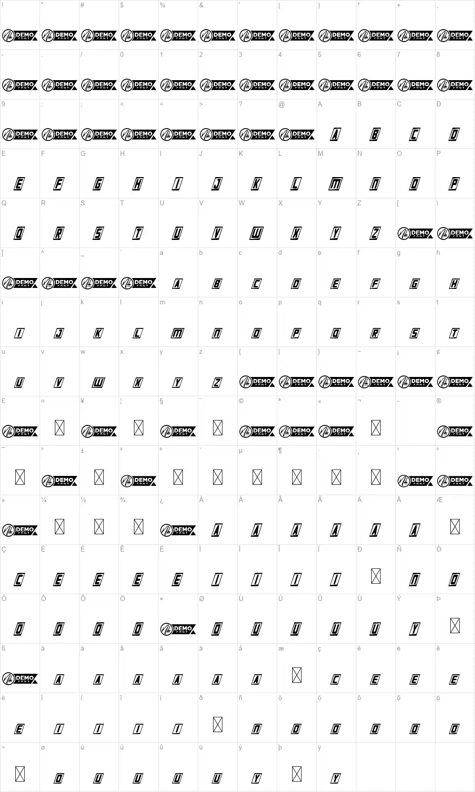 Elektrobloomingfont character map