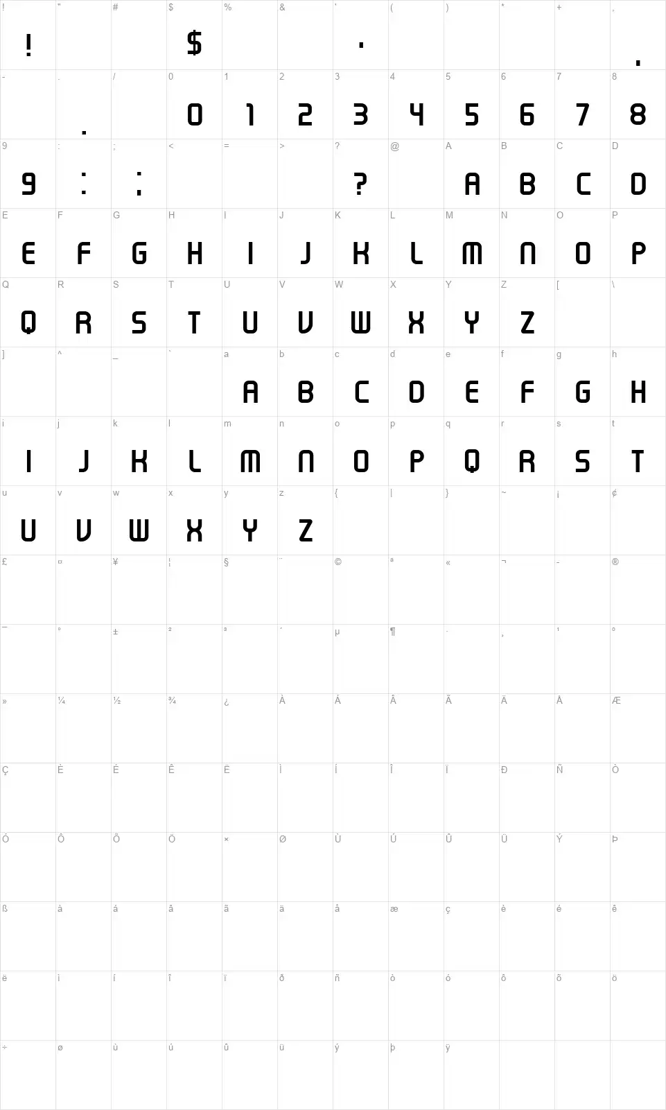 Erhardfont character map