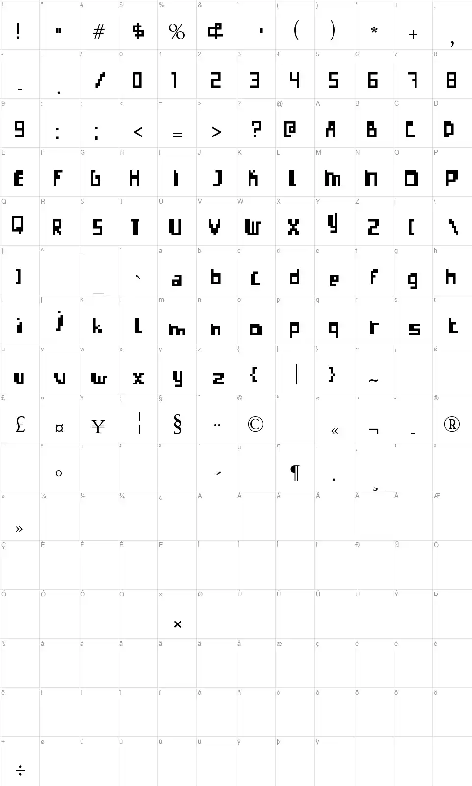 Errorizefont character map